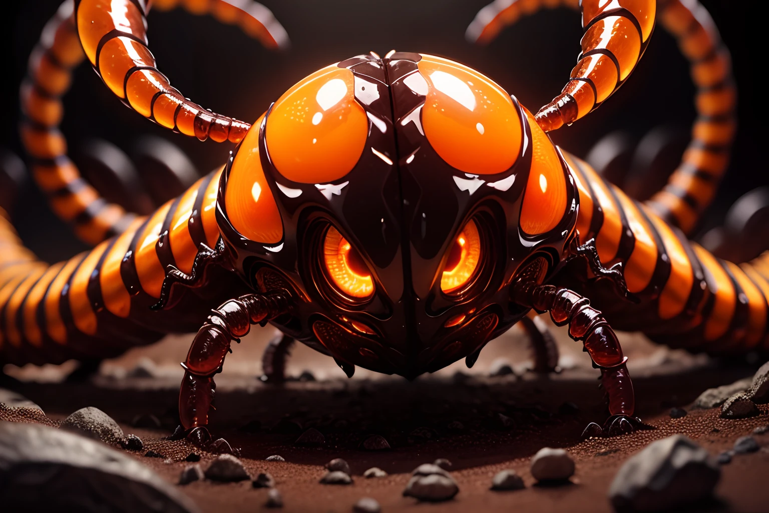 fused slime body and centipede and lava, bio luminescence, compound eyes, tactile sense, crawl of magma background intricate detailed, gland level shot, delicate texture, extremely detailed detail, insane details, best quality,