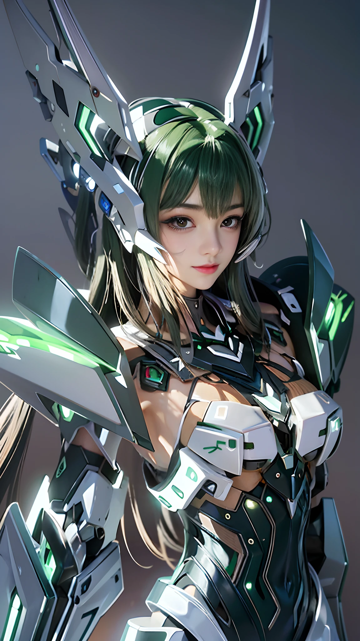 a close up of a person with a green and white costume, portrait knights of zodiac girl, anime robotic mixed with organic, perfect android girl, girl in mecha cyber armor, knights of zodiac girl, anime mecha aesthetic, anime manga robot!! anime girl, advanced digital anime art, detailed digital anime art, perfect anime cyborg woman, female mecha, anime character art