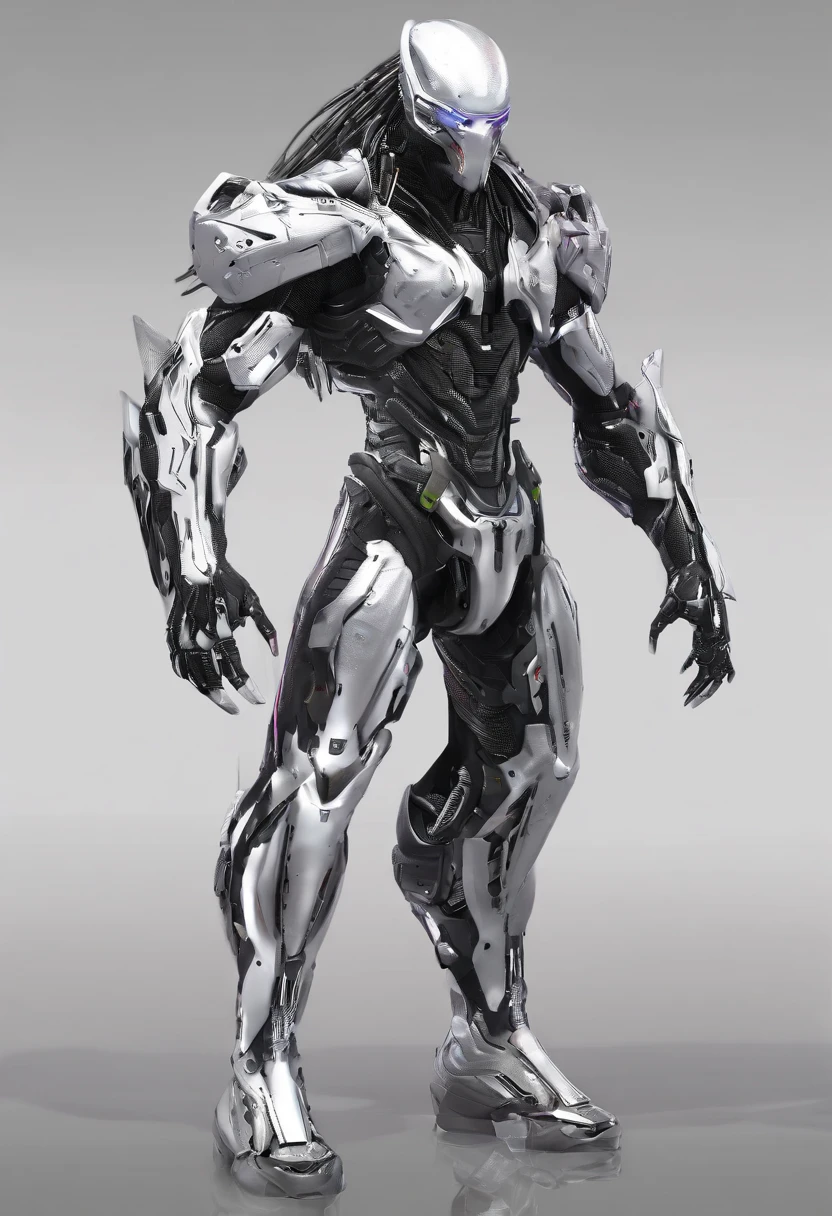Predator,Whole body diagram,Silver-white armor,suitable background