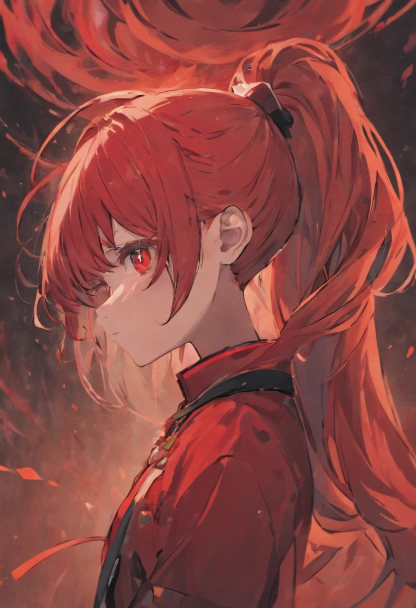 Girl with Red Hair And Side Head Pony Tail With Red Eyes, Pose 3/4,