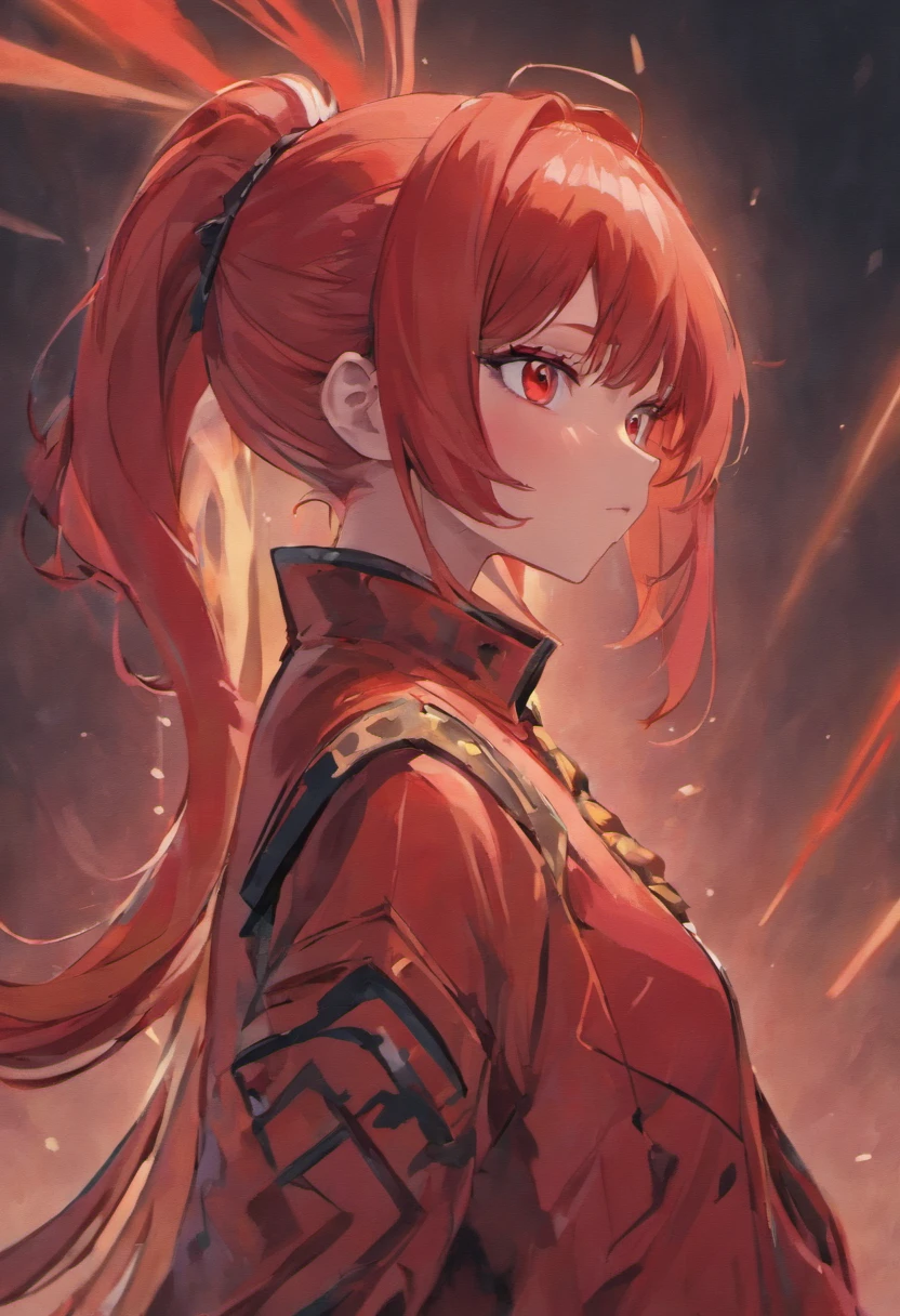 Girl with Red Hair And Side Head Pony Tail With Red Eyes, Pose 3/4,