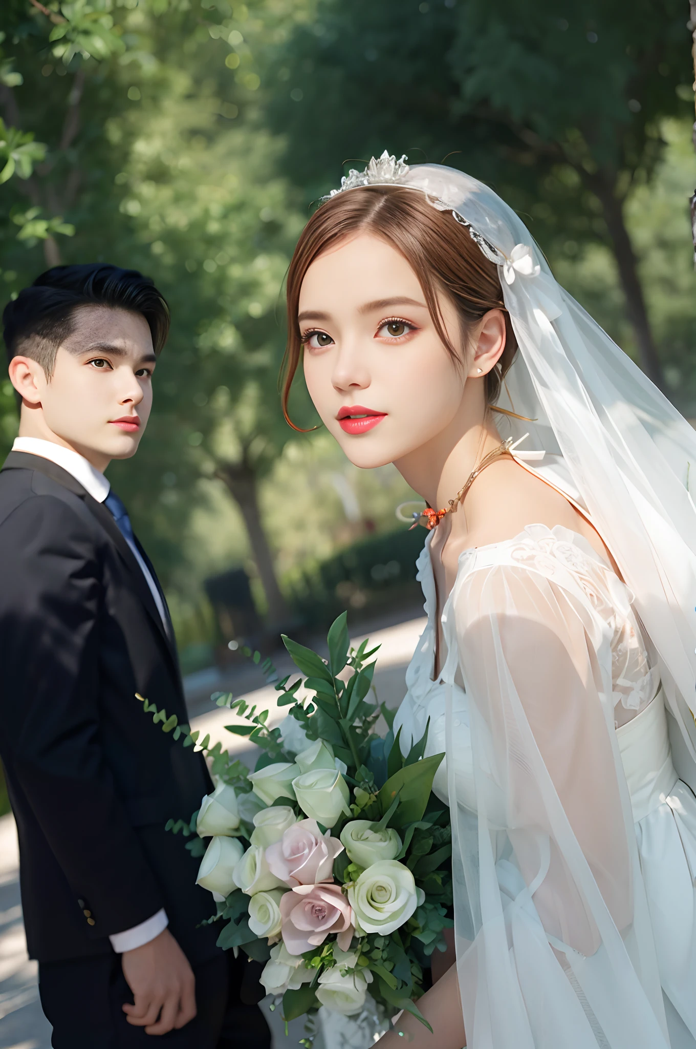 masterpiece, best quality, spring outfit, colorful hair, outdoor, magazine cover ,upper body,