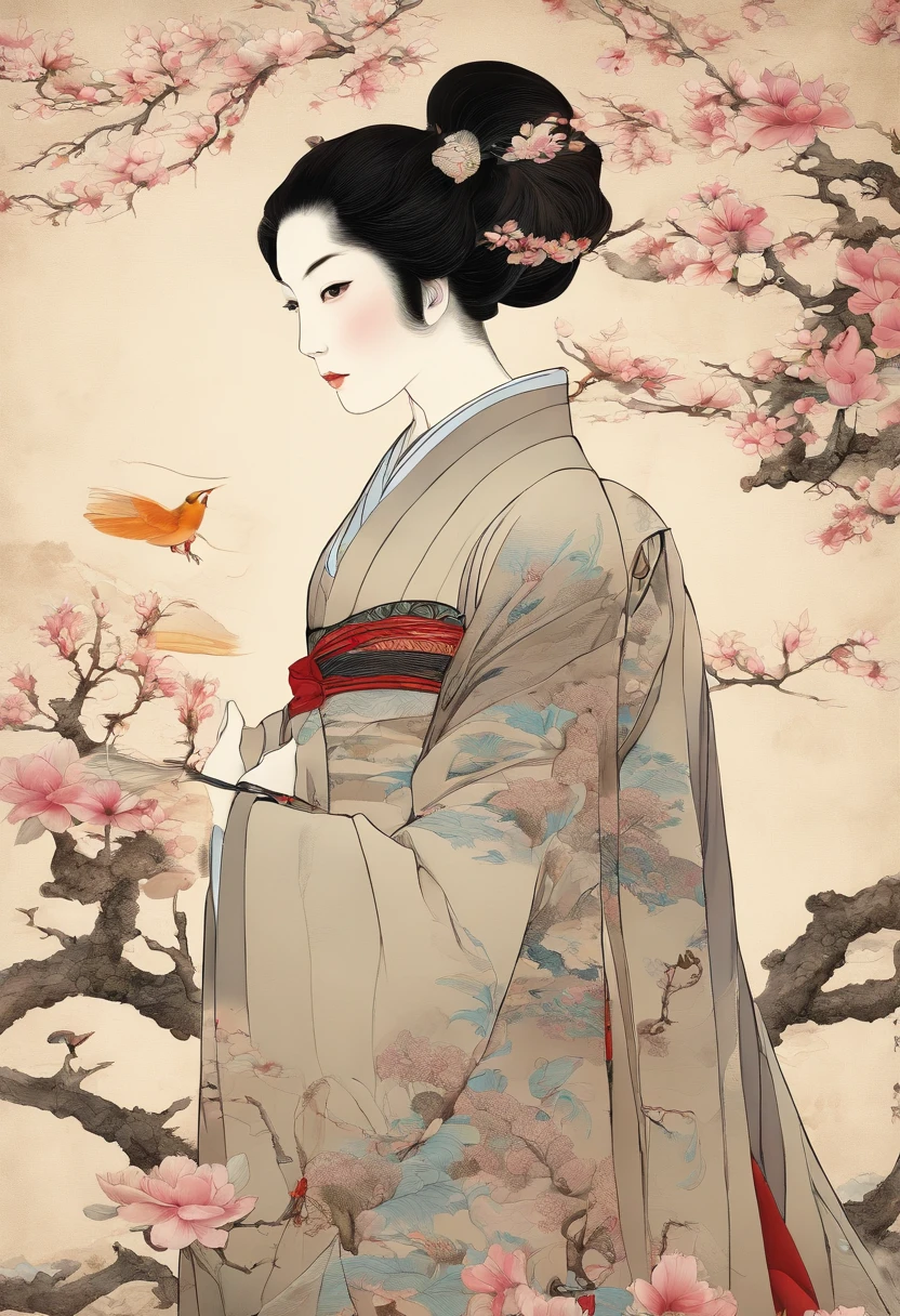 Equinox,Magnolia flower,swallow,Traditional Chinese architecture,Woman standing next to Hanfu flower,a person々Scenery of、Takato Yamamoto
