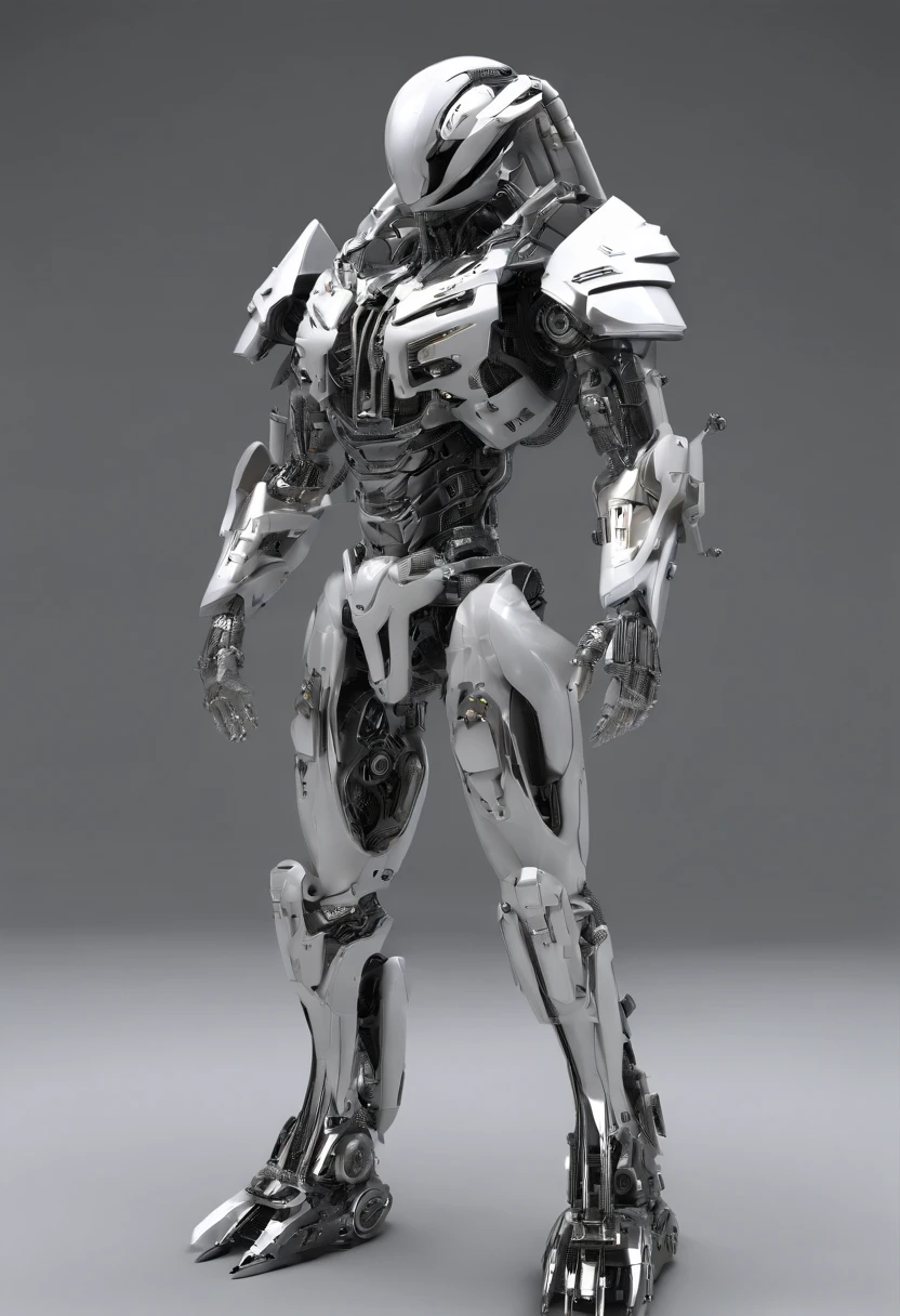 Predator,Whole body diagram,Silver-white armor,Authentic background