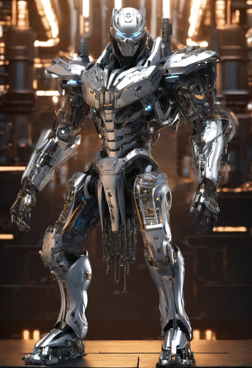 Predator,Whole body diagram,Silver-white armor,Authentic background