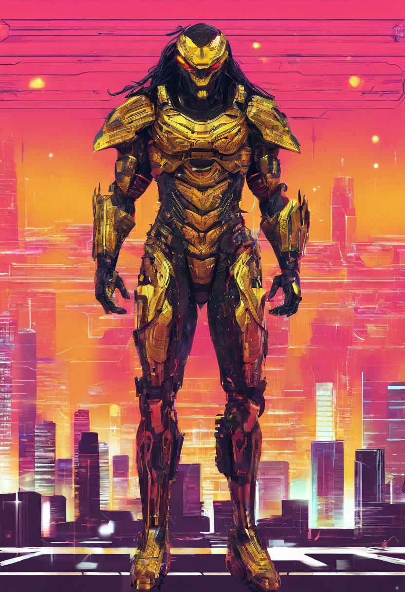 Predator,Whole body diagram,Golden armor,Authentic background