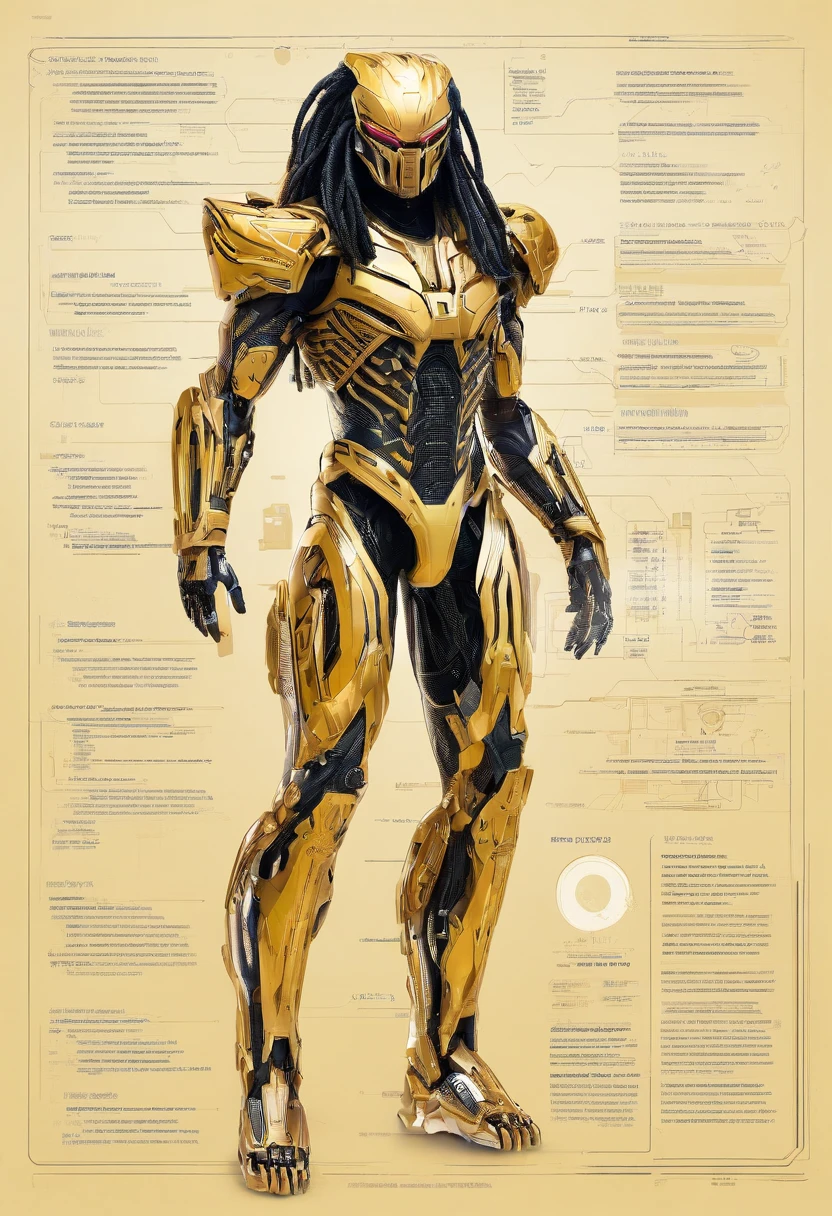 Predator,Whole body diagram,Golden armor,Authentic background