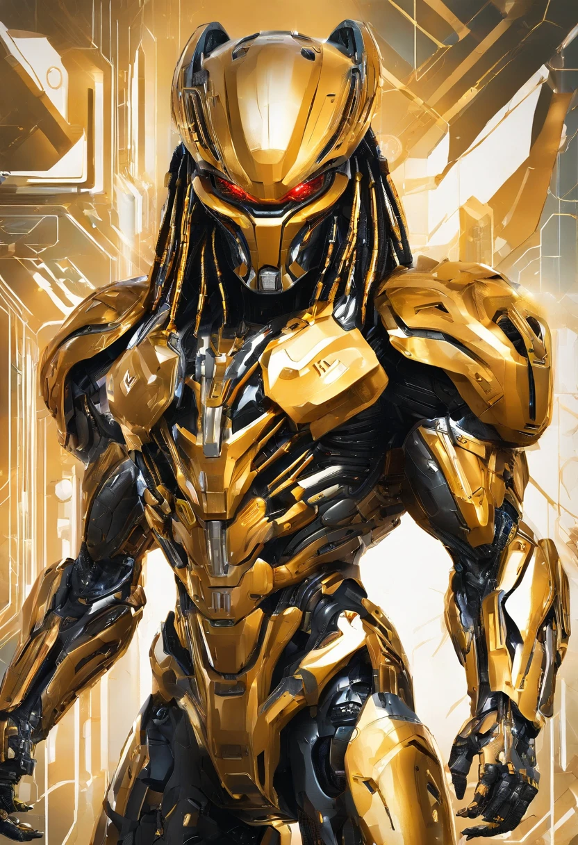 Predator,Whole body diagram,Golden armor,Authentic background