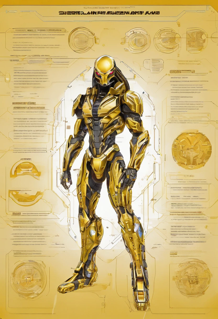 Predator,Whole body diagram,Golden armor,Authentic background