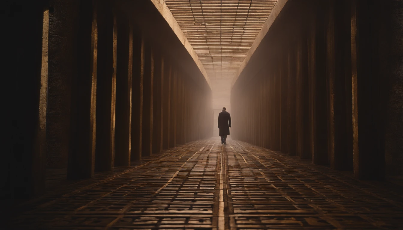 Create an intriguing 4K resolution representation of an emotional maze, com paredes altas e intrincadas.Adicione uma seta vermelha destacada, pointing to the exit of the maze, with sharp details.O labirinto deve ser iluminado por uma luz suave e difusa, com sombras sutis nas paredes.Ensure the image conveys a sense of challenge and hope, suggesting that happiness is within reach.