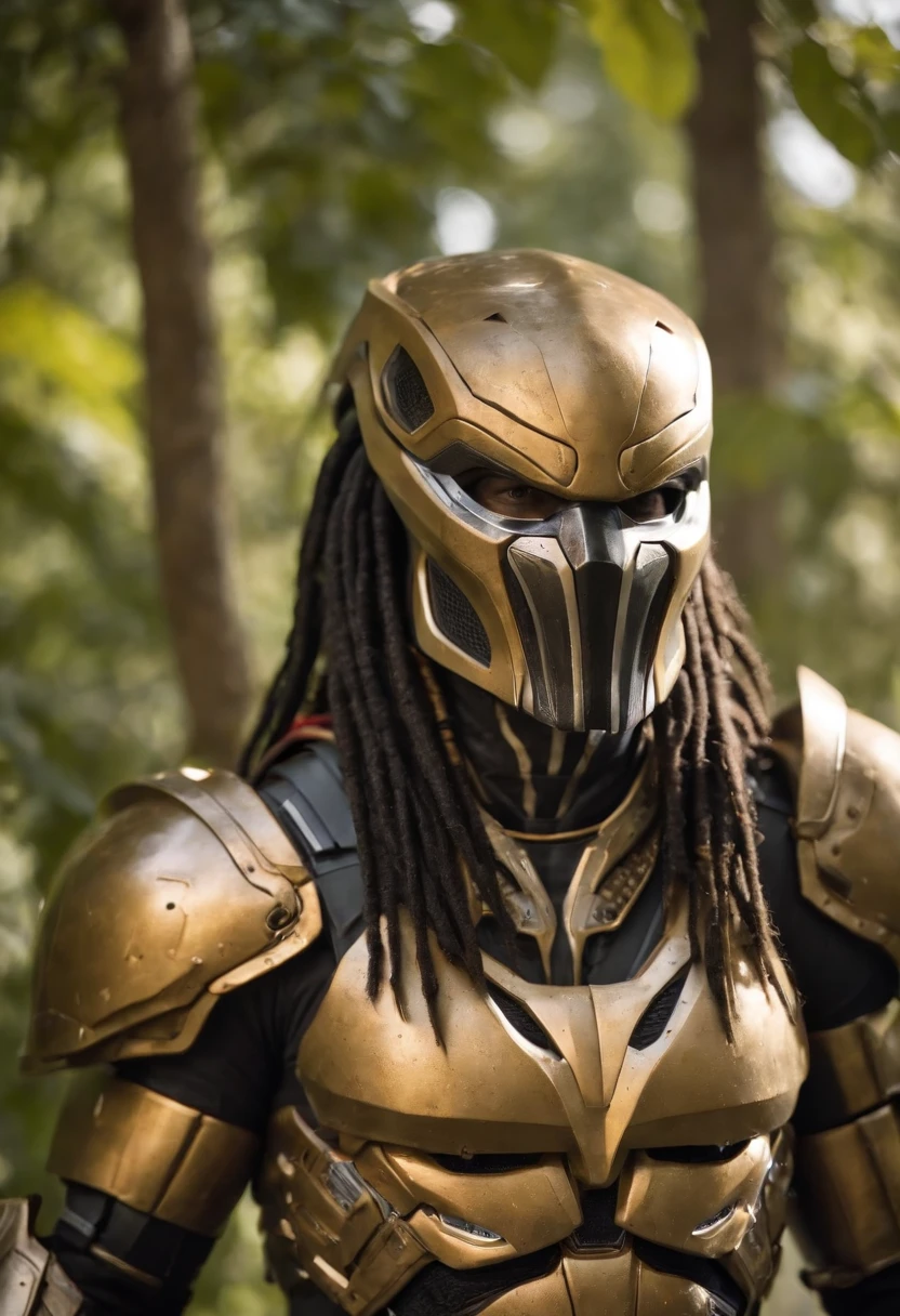 Predator,Whole body diagram,Golden armor,Authentic background