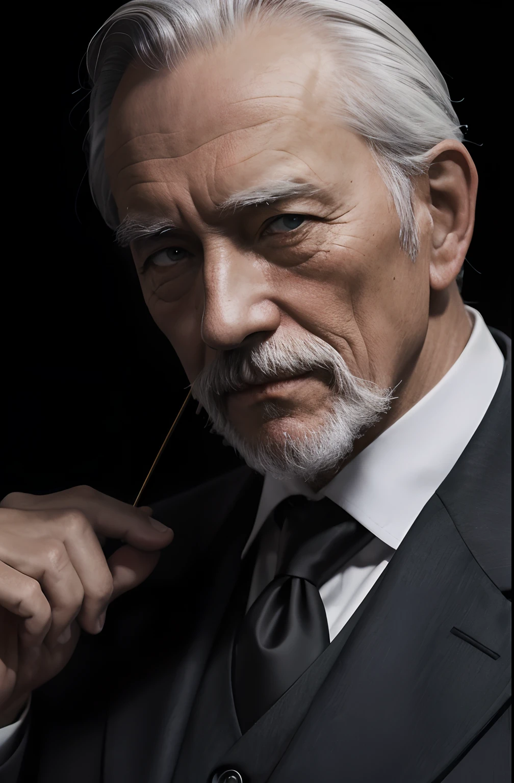 Old gentleman in black riding boots，with a goatee，The light source is in the upper left corner。