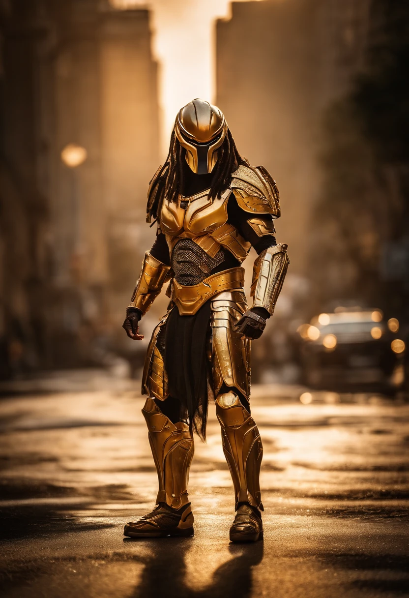 Predator,Whole body diagram,Golden armor,Authentic background