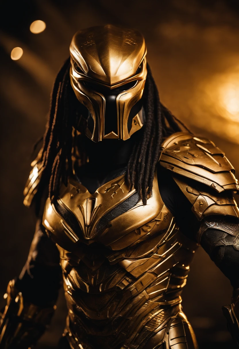 Predator,Whole body diagram,Golden armor,Authentic background
