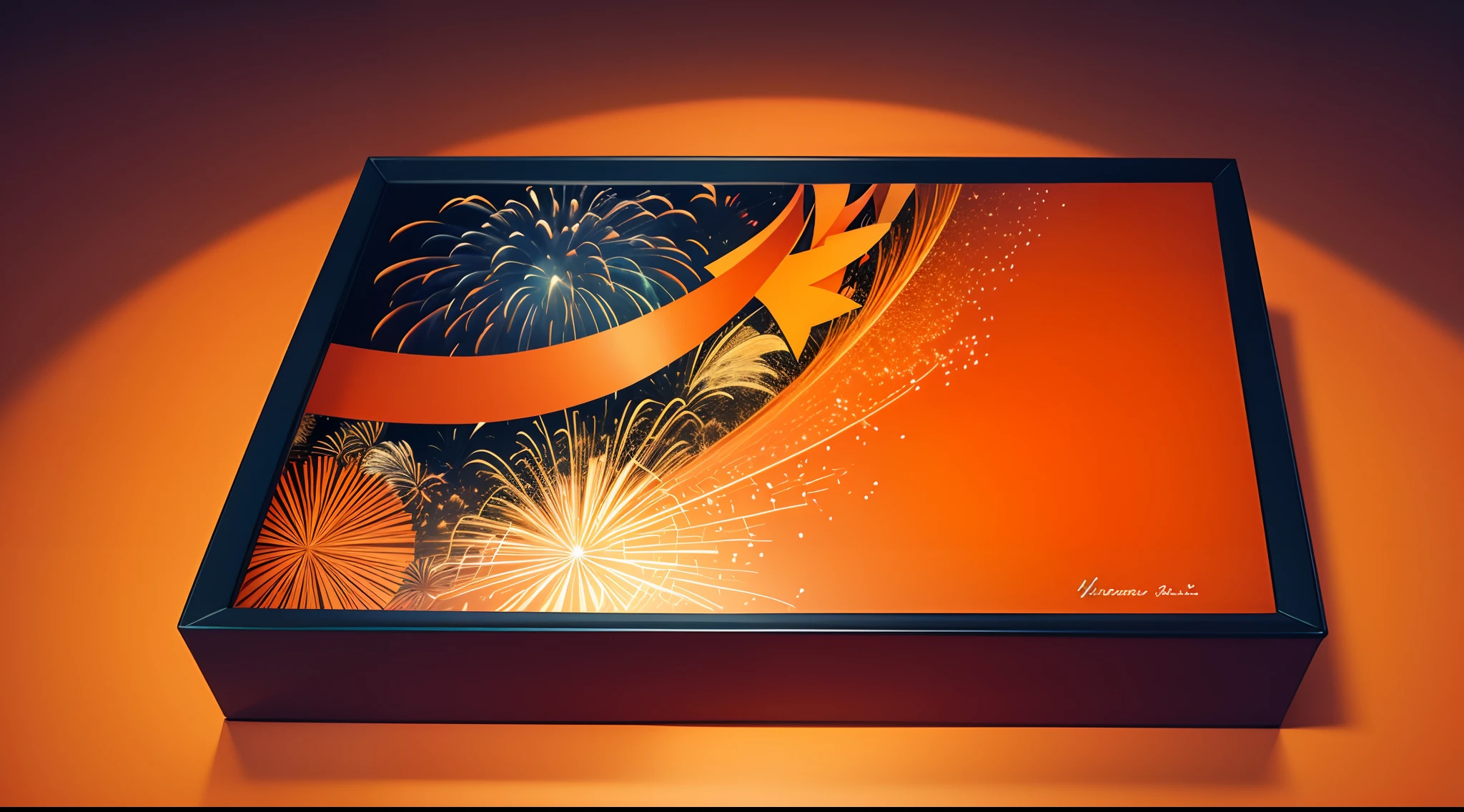 Fireworks gift box lid,Design draft,Hermes orange background,Abstract style