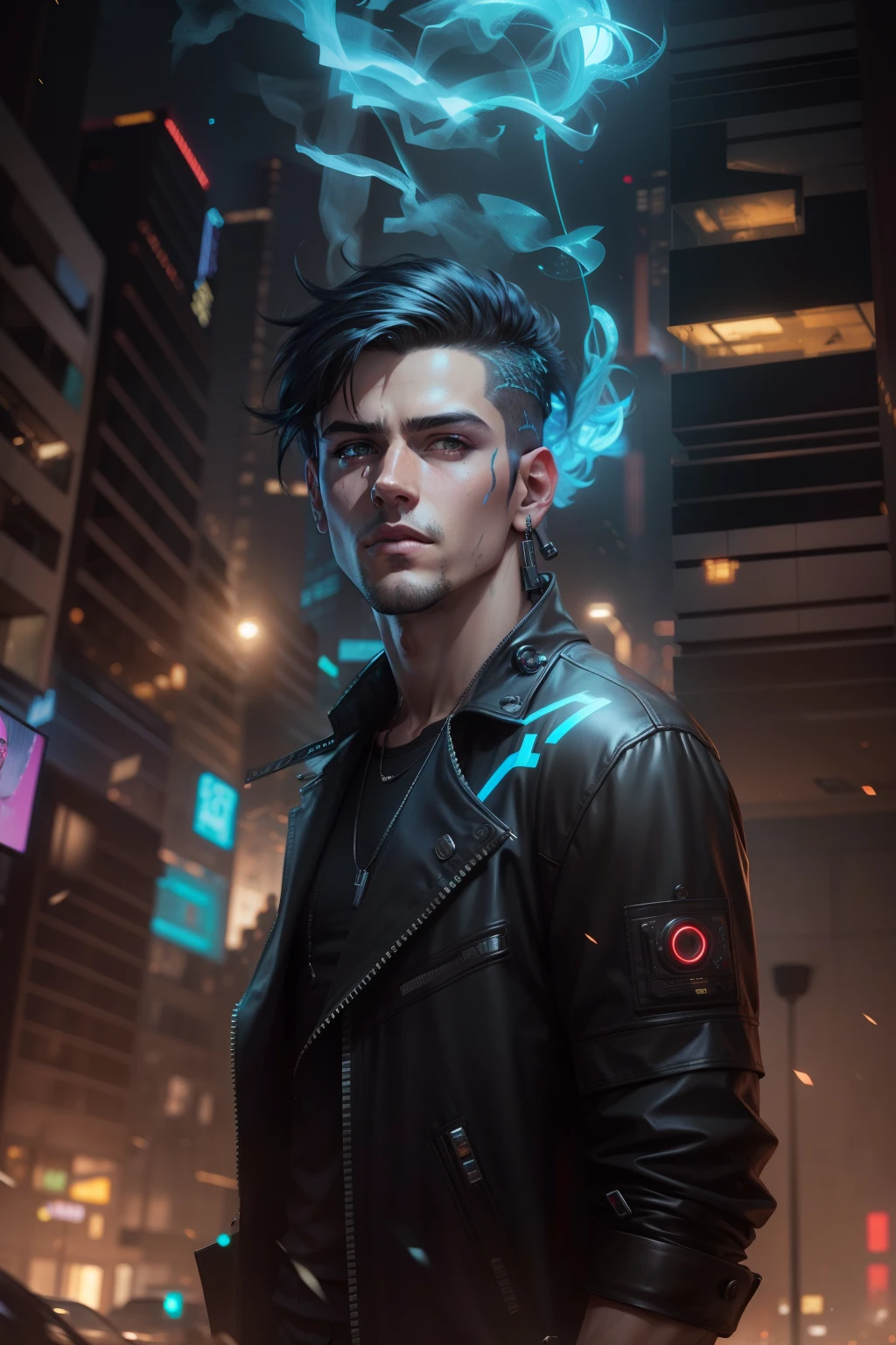 Change background cyberpunk handsome boy, realistic face,8k, ultra realistic,