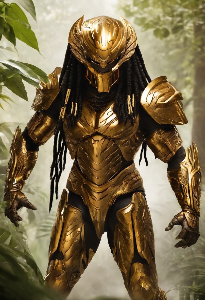 Predator,Whole body diagram,Golden armor,Authentic background