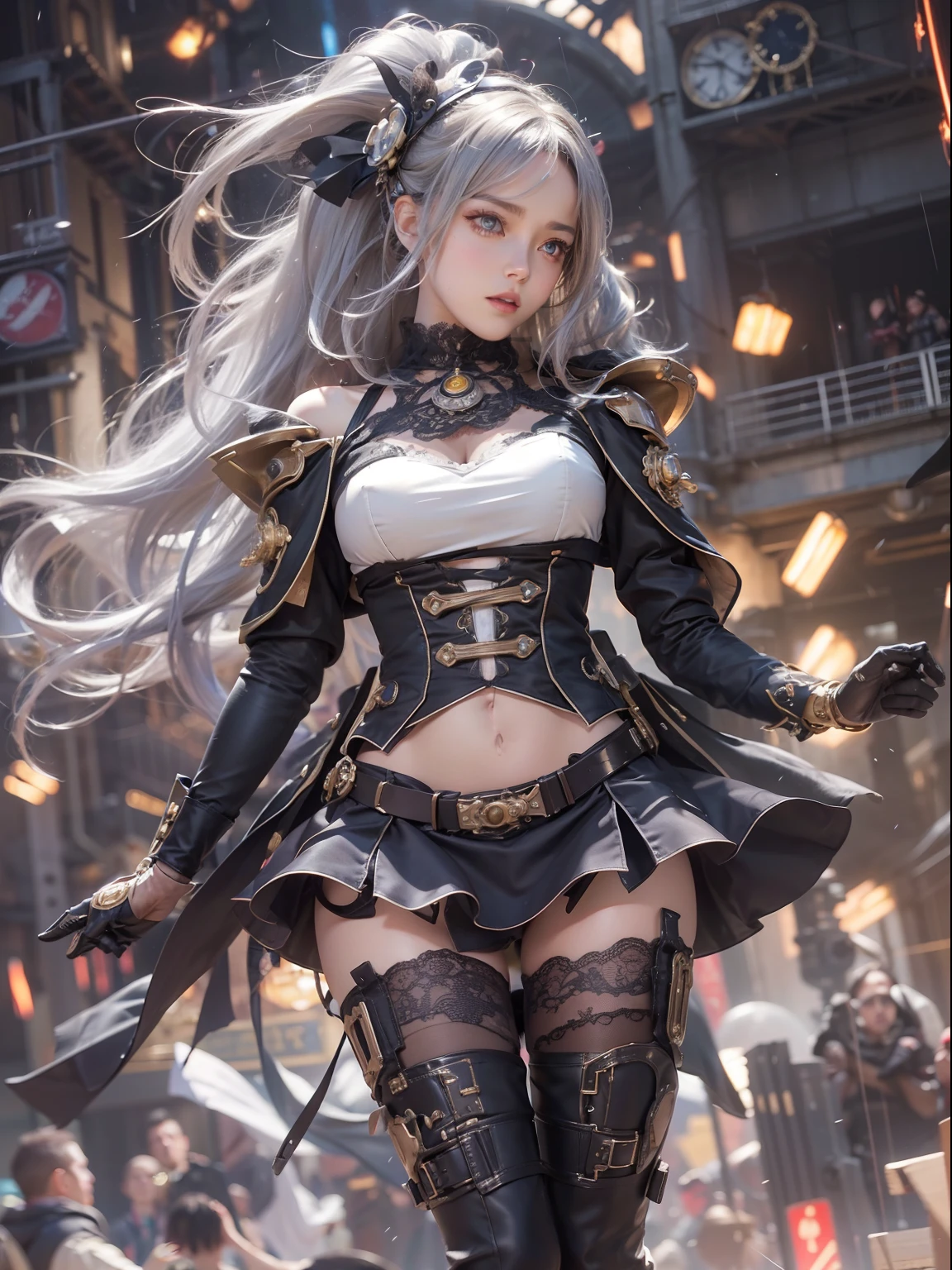 Arapei sitting on a motorcycle in cosplay costume, by Yang J, trending at cgstation, trending on cgstation, full-body xianxia, glossy white armor, wearing techwear and armor, Anime girl cosplay, inspired by Leng Mei, female cyberpunk anime girl, Stunning armor, Keqing from Genshin Impact, cyberpunk angry gorgeous goddess