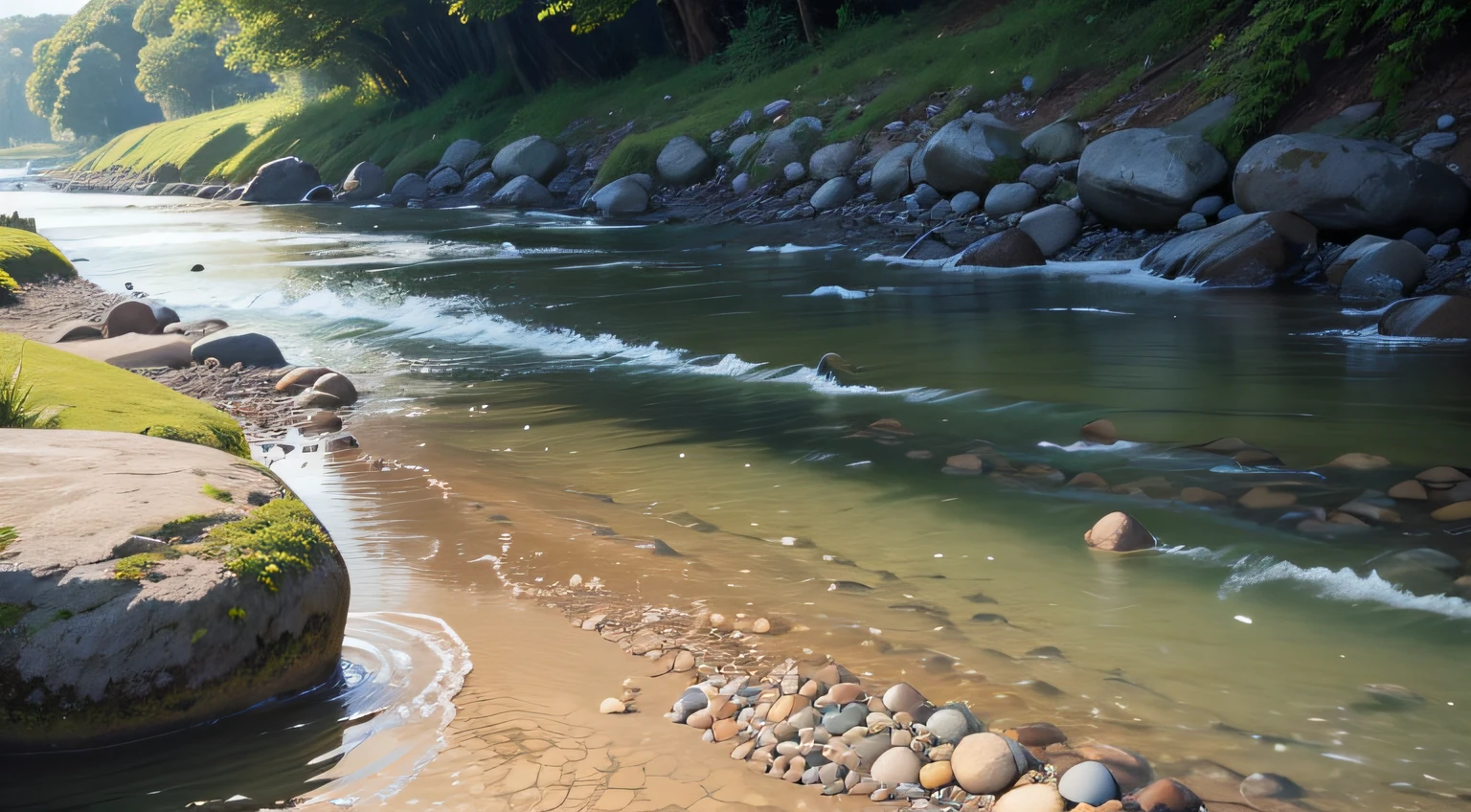 River side,Small pebbles,Pubic area is clear,heal,freshen,succinct