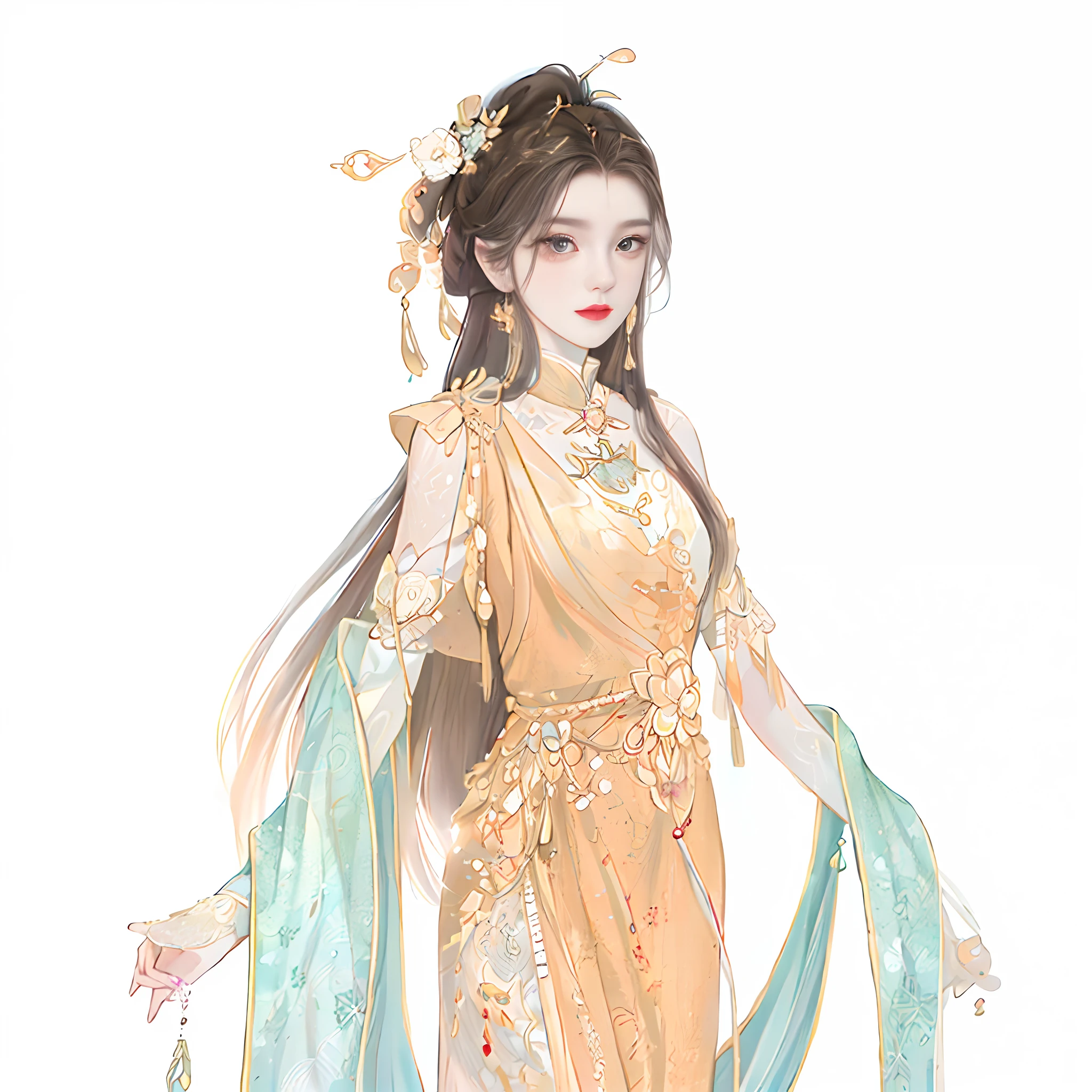 Western girl,Works of masters,Best picture quality,Higher quality,high detal, 超高分辨率, 8K分辨率, depth of fields, cinematic photogtaphy, intricately details, carefully, meticuloso, glorious, max detail, extreme beautiful, (((1girll, 独奏))), 18yr old, long whitr hair, brunette color hair, white skinned, A picture, tmasterpiece, (Best picture quality), Higher quality, high detal, 超高分辨率, in a panoramic view, Exquisite facial features, s the perfect face