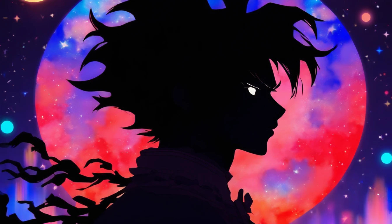 (Silhouette Art,cutouts:1.6) (((Paper cutting art,A world where only red exists:1.3) (Cowboy Shot),1 male,Solo, (space suits, profile:1.2),white, Clear and beautiful face,Romper (the blue moon) Textured glass background,SF World