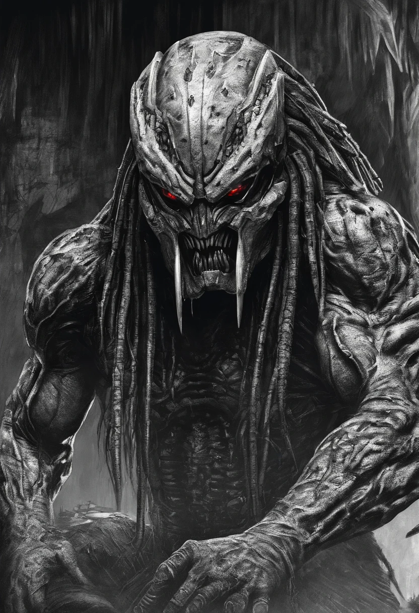 1 female alien, The predator, (extremely beautiful:1.2), (intense gaze:1.4), (predator:1.1), long dark claws, (NSFW:0.8), nipples, thick eyebrows, (shine silver eyes:1.5), the most beautiful face in the universe, NSFW,
(Numerous award-winning masterpieces, incredibly detailed and textured, maximal resolution and clarity), (Hyper-realistic:1.4), (Realistic:1.3),
A woman with an extremely beautiful face, her intense gaze fixed on her prey, a primal force that could not be denied.
(beautiful lean body:1.5), (muscular build:1.2), (prowling:1.3), (sleek movements:1.4)
Her beautiful body, muscular and toned, moved with sleek grace as she prowled, ready to strike at a moment's notice. The predator within her was always on