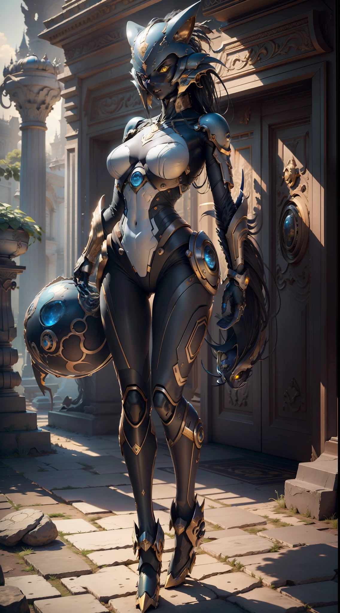 Sexy Woman Big Breasts Athletic Body Robotic Arm Metal Boot Metal Panties NSFW