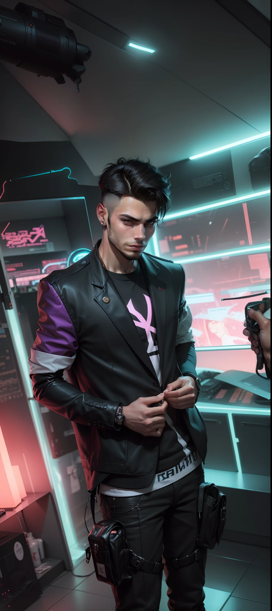 Change backgrounds  cyberpunk handsome boy