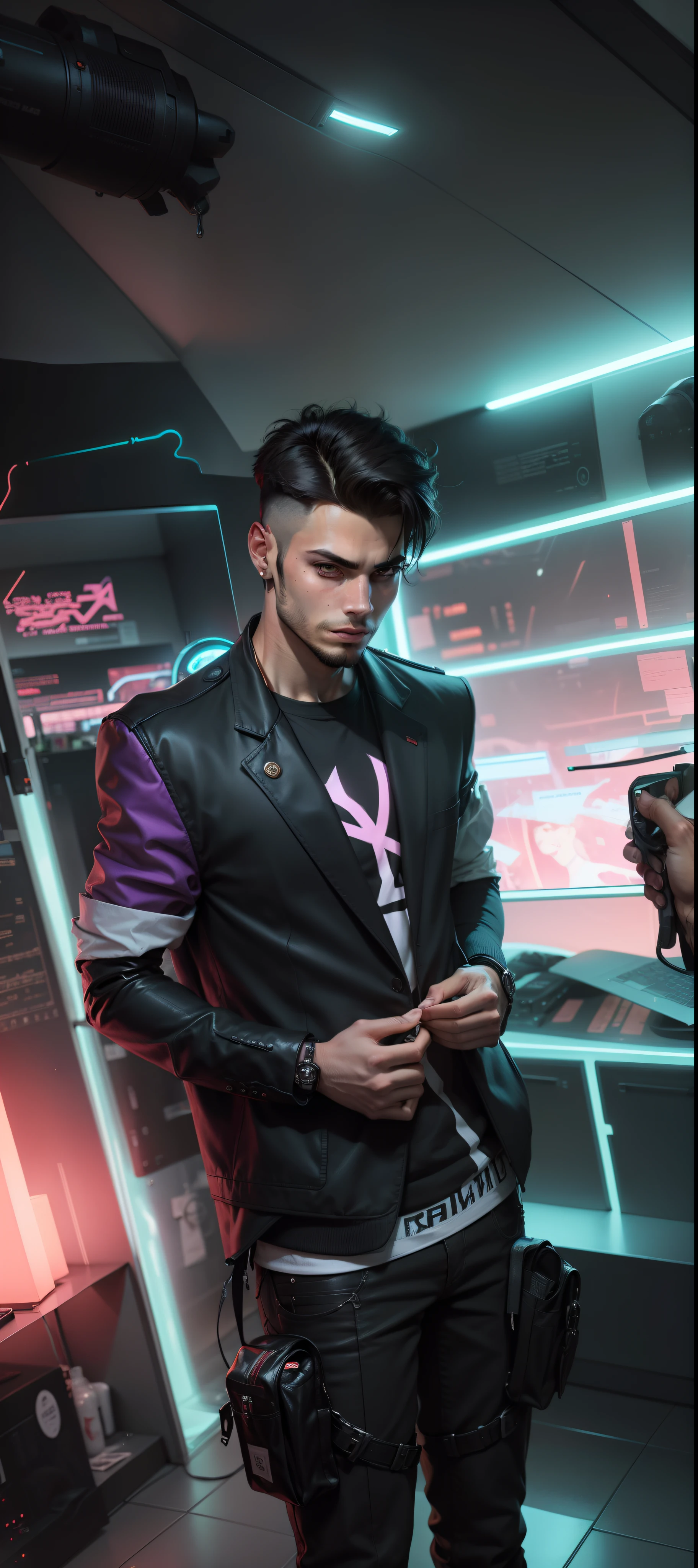Change backgrounds  cyberpunk handsome boy