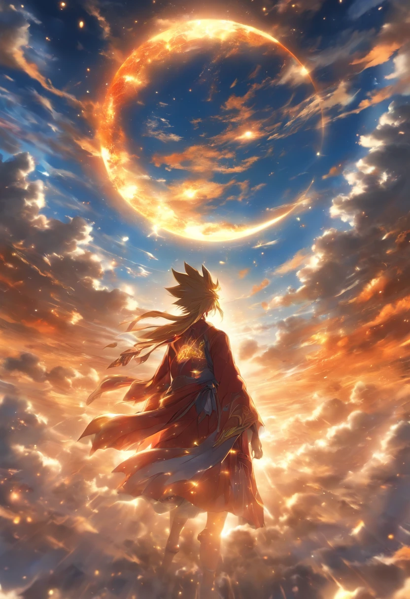 Ten suns,on the sky,Shines brightly。 Completely realistic,Full high resolution, Well made,detail-rich.中景 the scene is