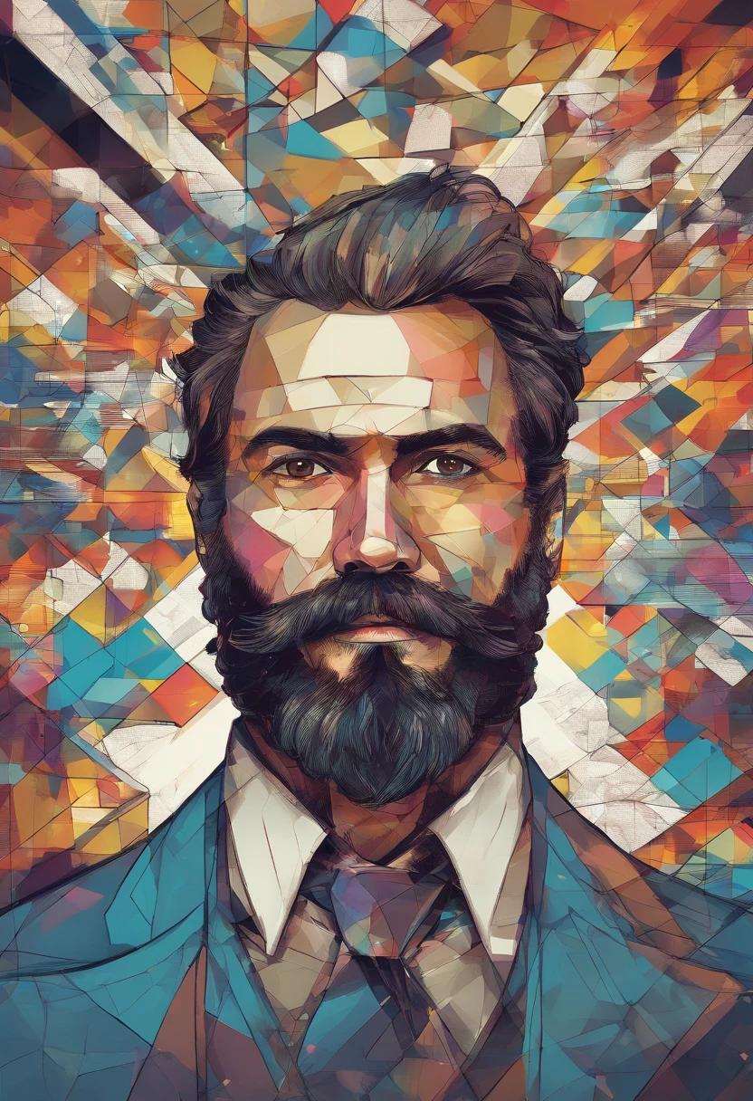 ( Homem careca, barba curta, olhos castanhos, 40 anos),(melhor pose),(best angle), (better expression), Eduardo Kobra acolchoamento ,multidimensional geometric wall PORTRAIT, arte, Chibi,Yang08k, lindo, Colouring,