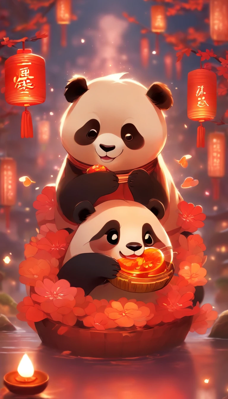 A cute panda holding a mooncake in its hand, children’s illustration style, Mid-Autumn Festival, cute style, 2d, animation style