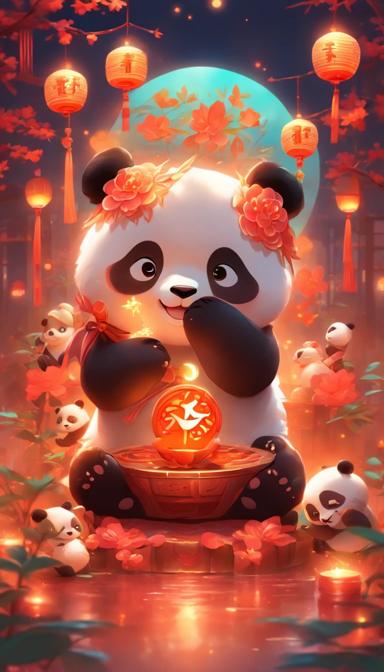 A lovely panda with a mooncake in its paw, kid’s illustration style, Moon Festival, adorable style, 2d, cartoon style