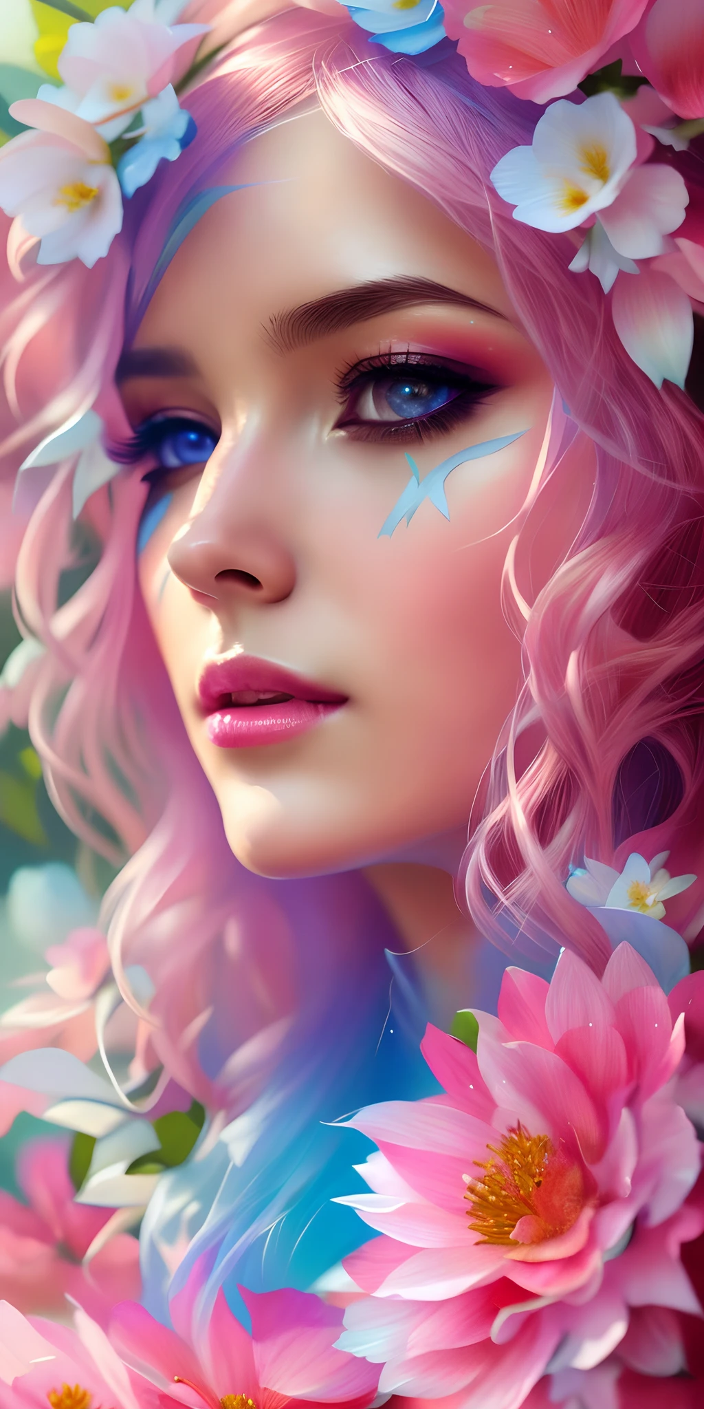 a close up of a woman with flowers on her head, beautiful art uhd 4 k, detailed painting 4 k, 4k detailed digital art, realistic digital art 4k, realistic digital art 4 k, 4k highly detailed digital art, beautiful fantasy portrait, detailed matte fantasy portrait, 4k fantasy art, digital fantasy portrait, fantasy art portrait, fantasy portrait