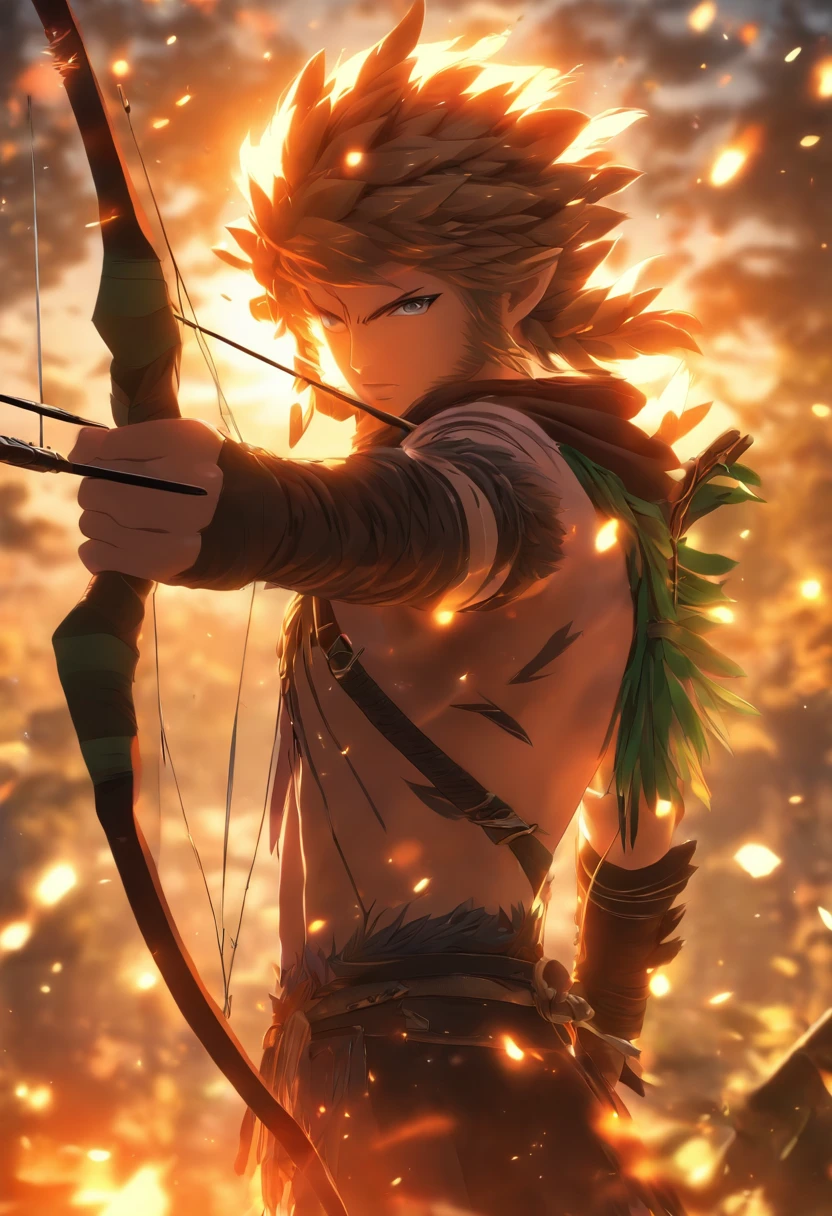 An arrow,Shoot towards the sun,Completely realistic,Full high resolution, Well made,detail-rich.中景 the scene is