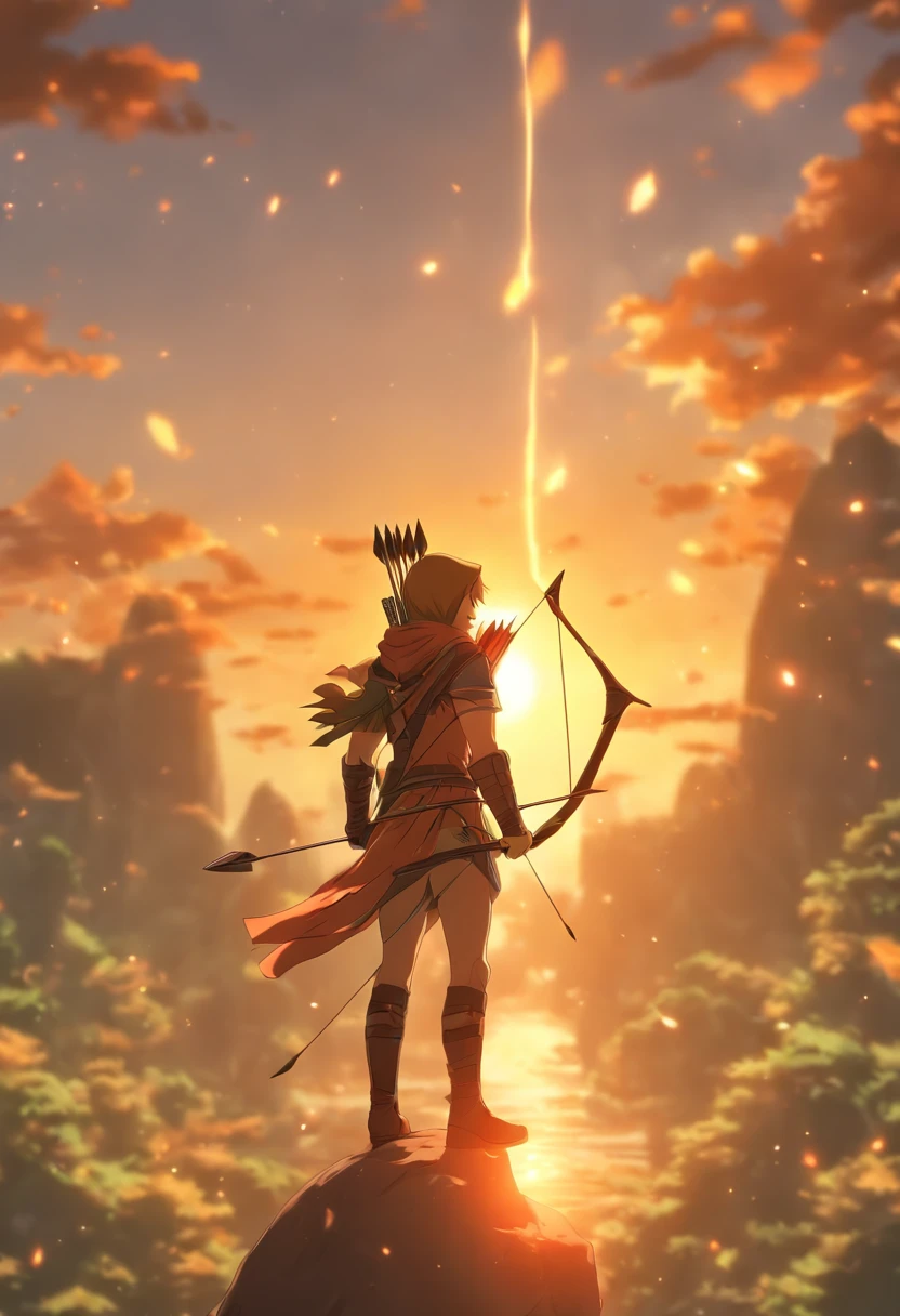An arrow,Shoot towards the sun,Completely realistic,Full high resolution, Well made,detail-rich.中景 the scene is