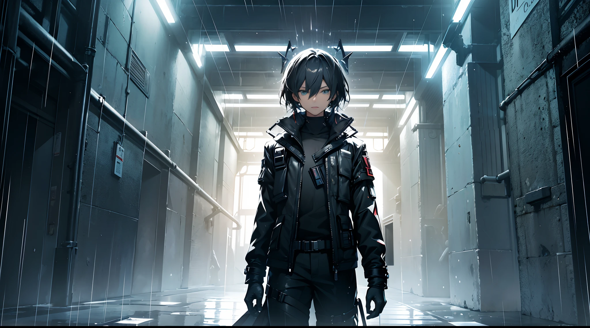 arknights, dark ambience, rain, (anatomically correct:1.2)