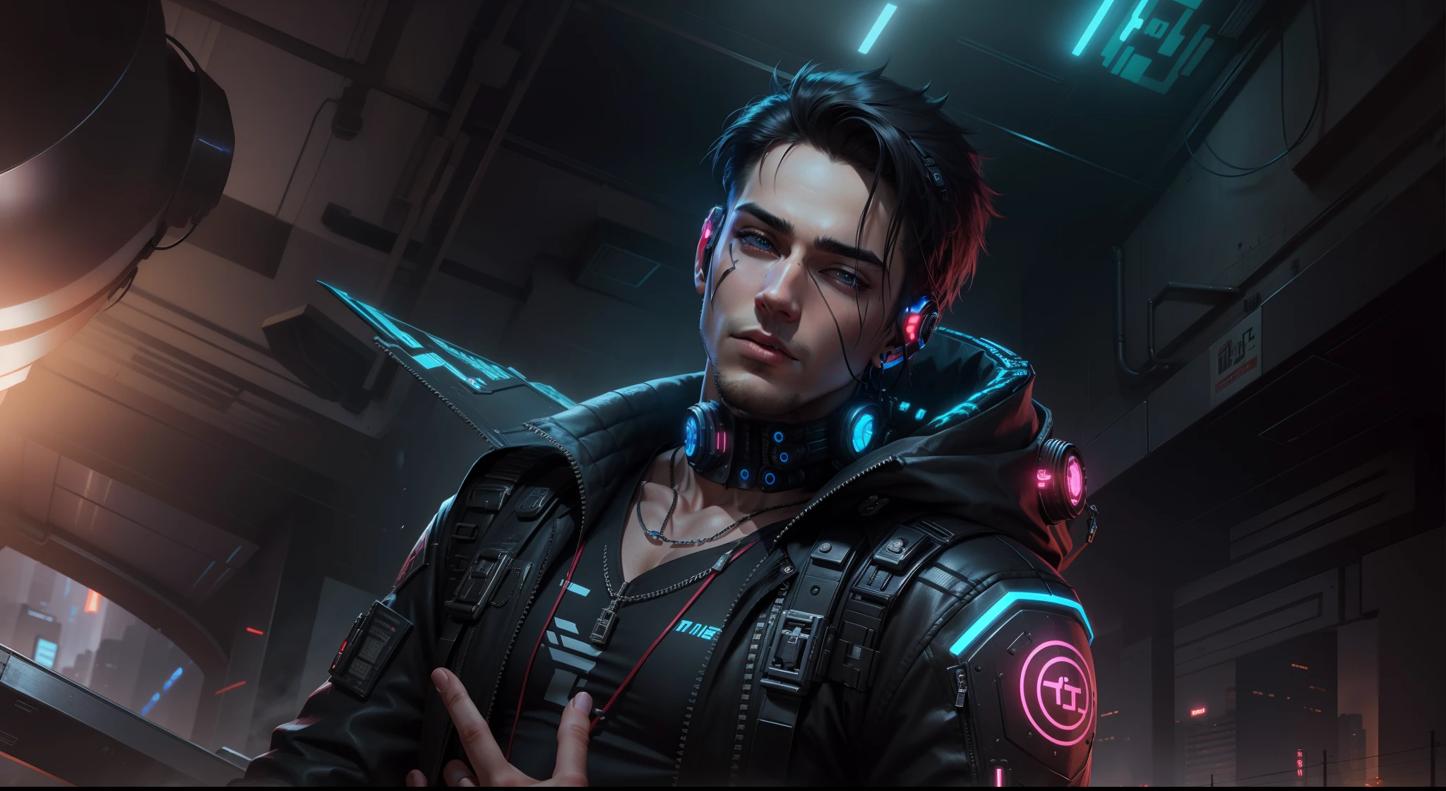 Cahnge background cyberpunk handsome boy realistic face ai