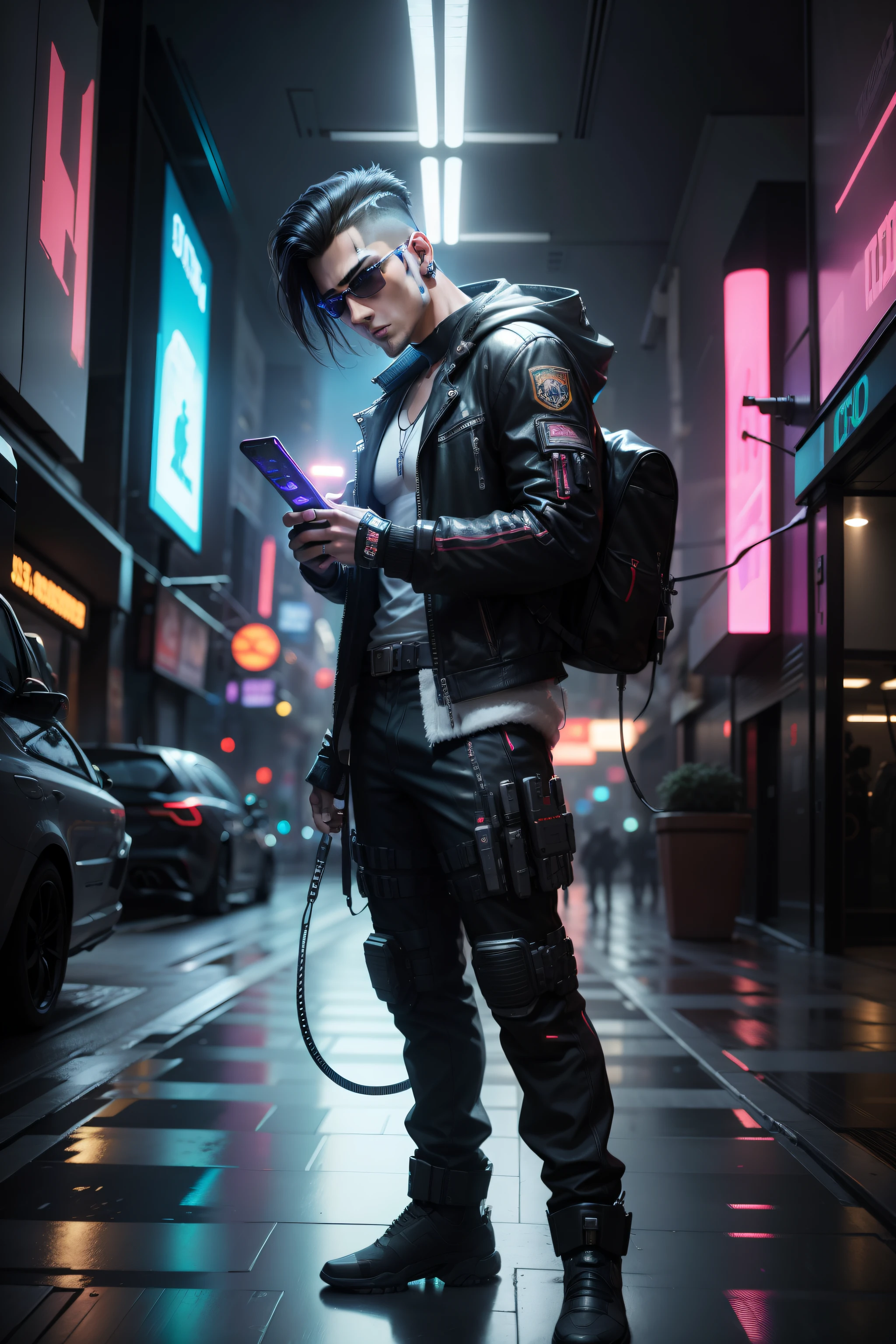 cyberpunk handsome boy, realistic face,8k, ultra realistic,with cat