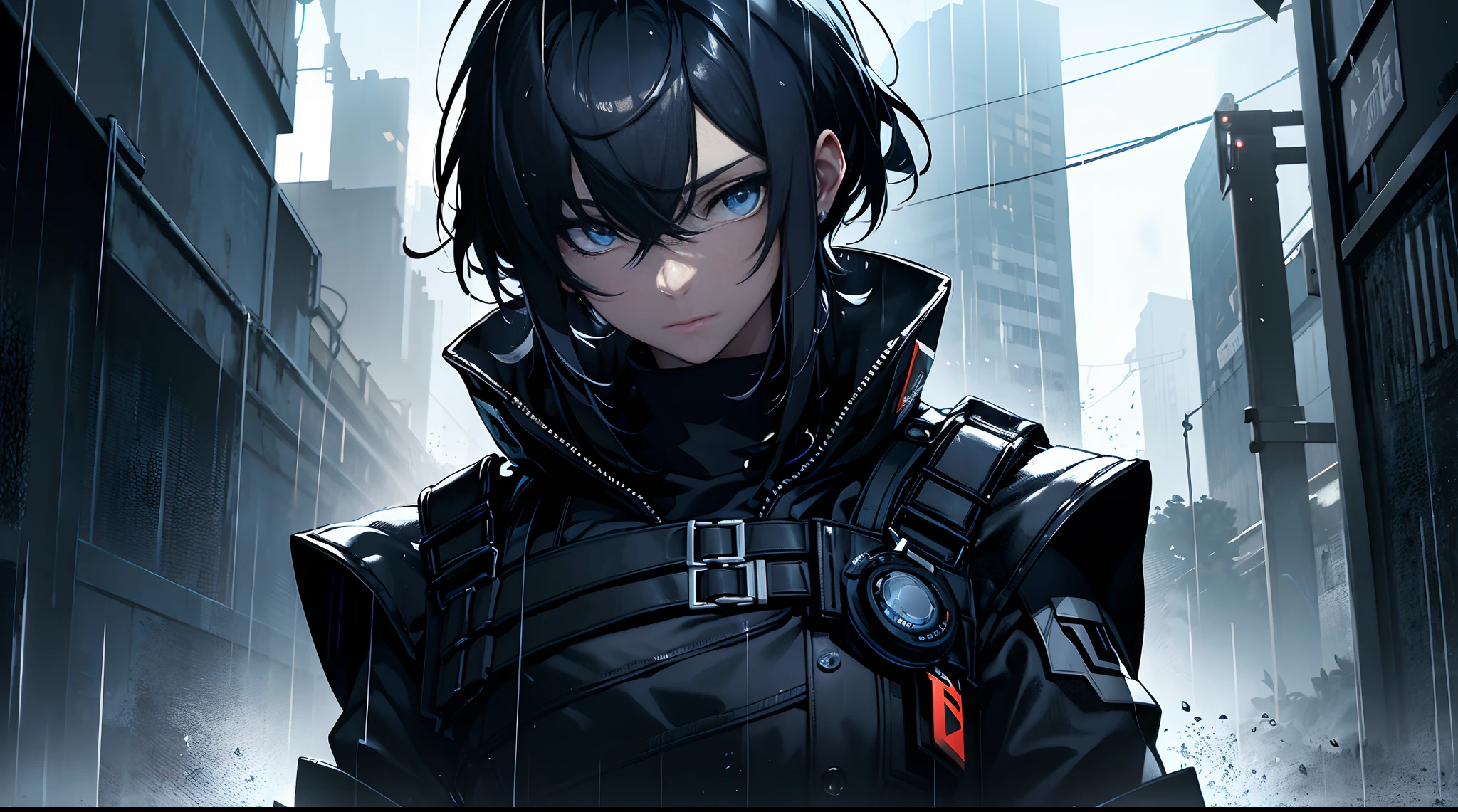 arknights, dark ambience, rain, (anatomically correct:1.2)
