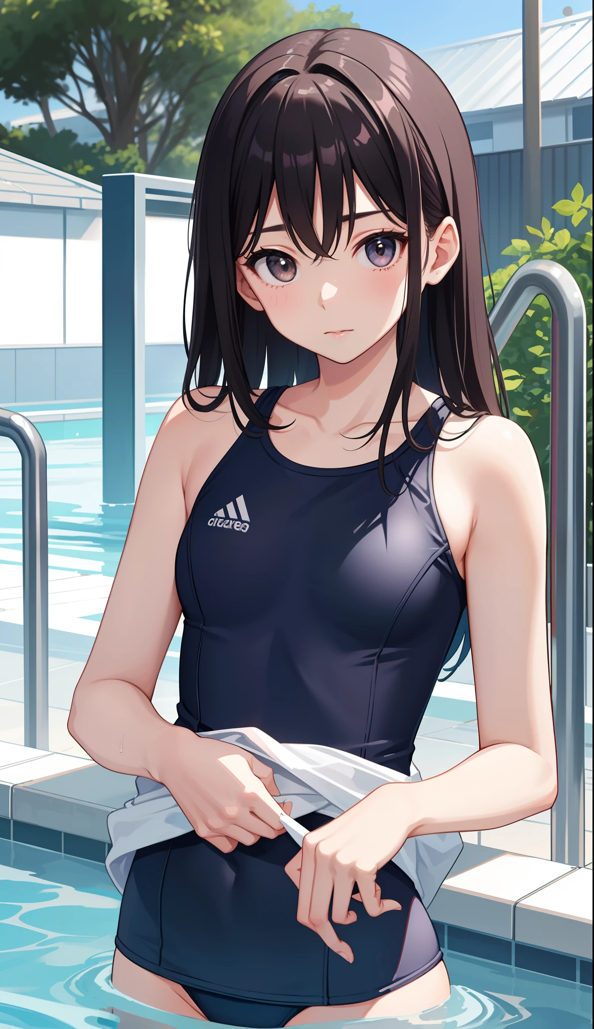 1girl in、AS-Adult、swimming pools、swim wears、School swimsuit、Upper body portrait、