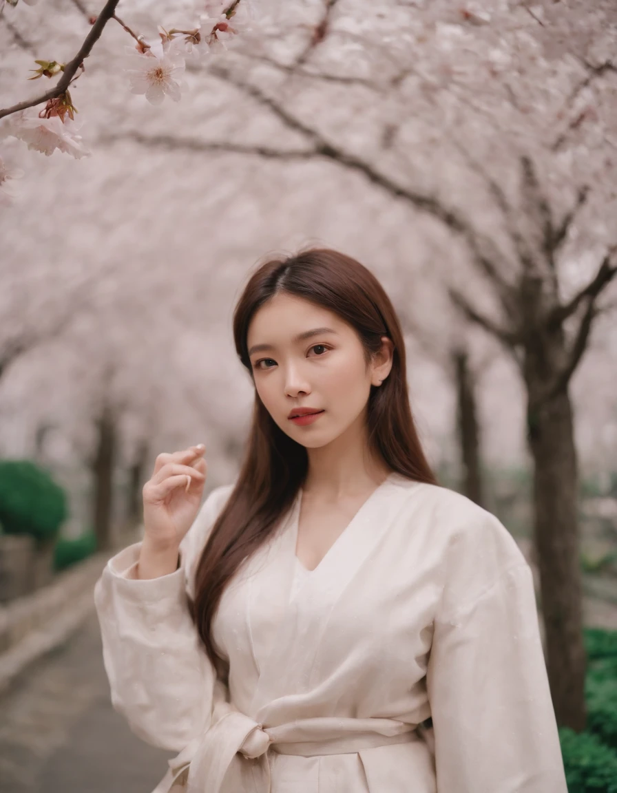 travellers, in the style of rap aesthetics, girl, Tokyo, Japan, make for a memorable photo, The background is to theJapan's Mount Fuji and flying cherry blossoms，photo taken with fujifilm superia, charly amani, oversized portraits, babycore, upper body
