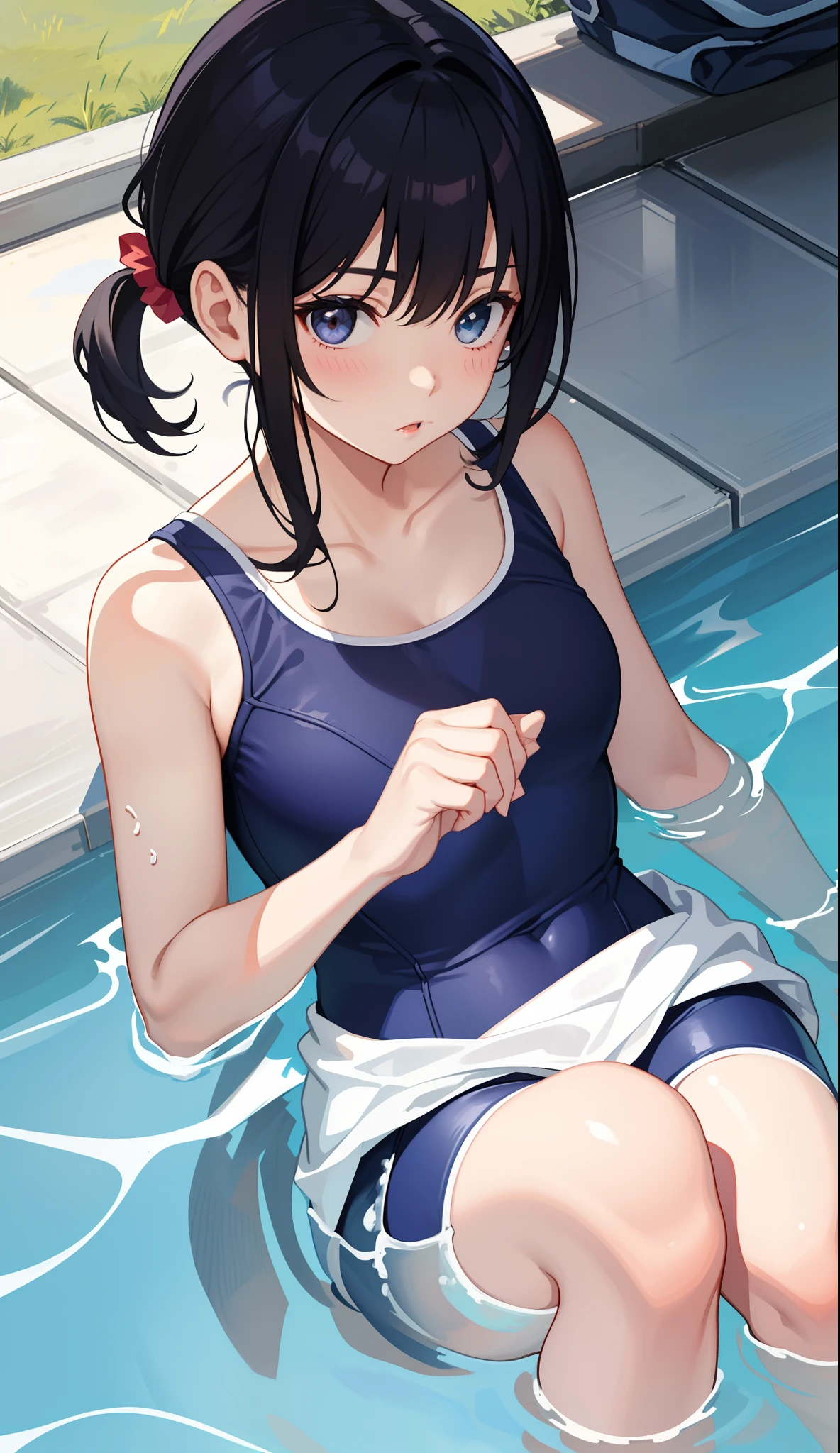 1girl in、AS-Adult、swimming pools、swim wears、School Swimsuit、Upper body portrait、