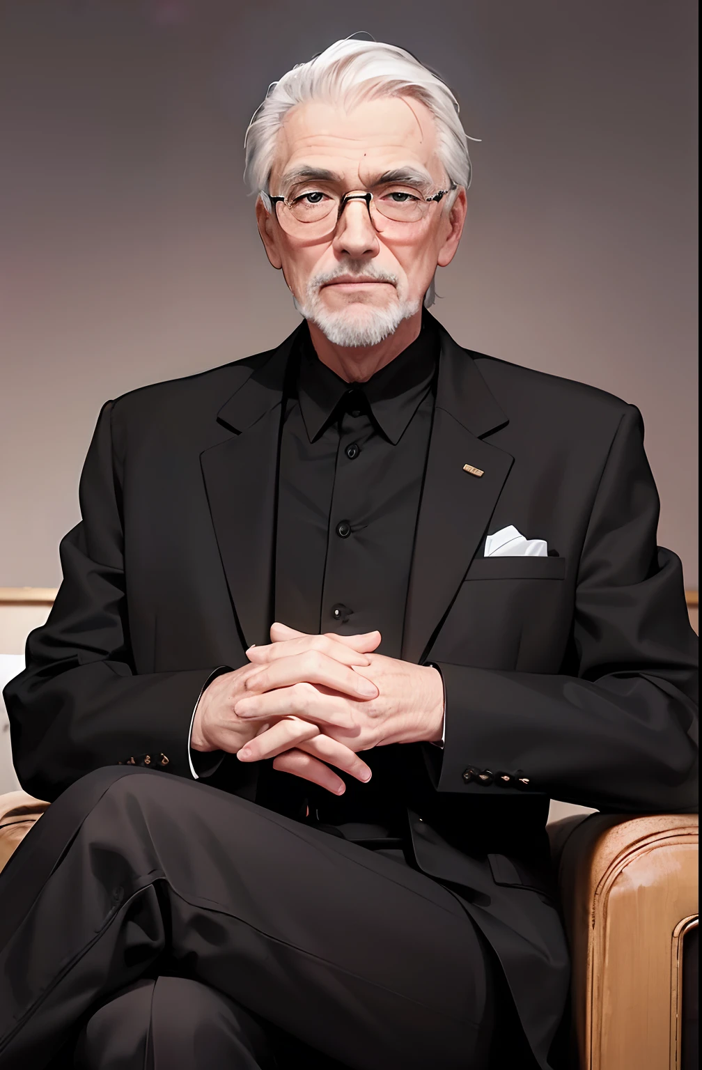 With a goatee,Old gentleman in black riding boots,Showing off his boots,The light source is in the upper left corner。