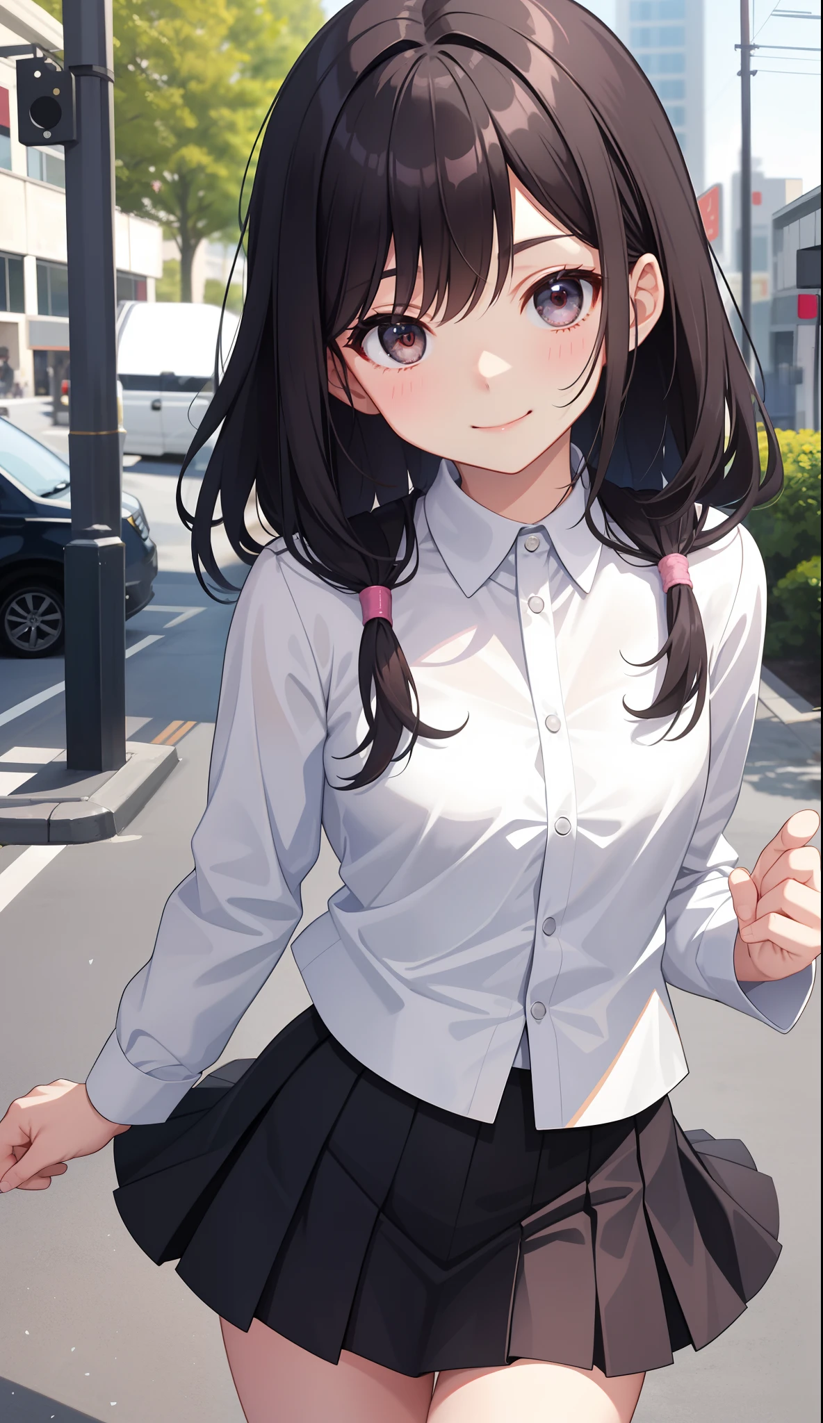 1girl in、AS-Adult、A smile、skirt by the、(small tits)、Walking with a thigh、Upper body portrait、