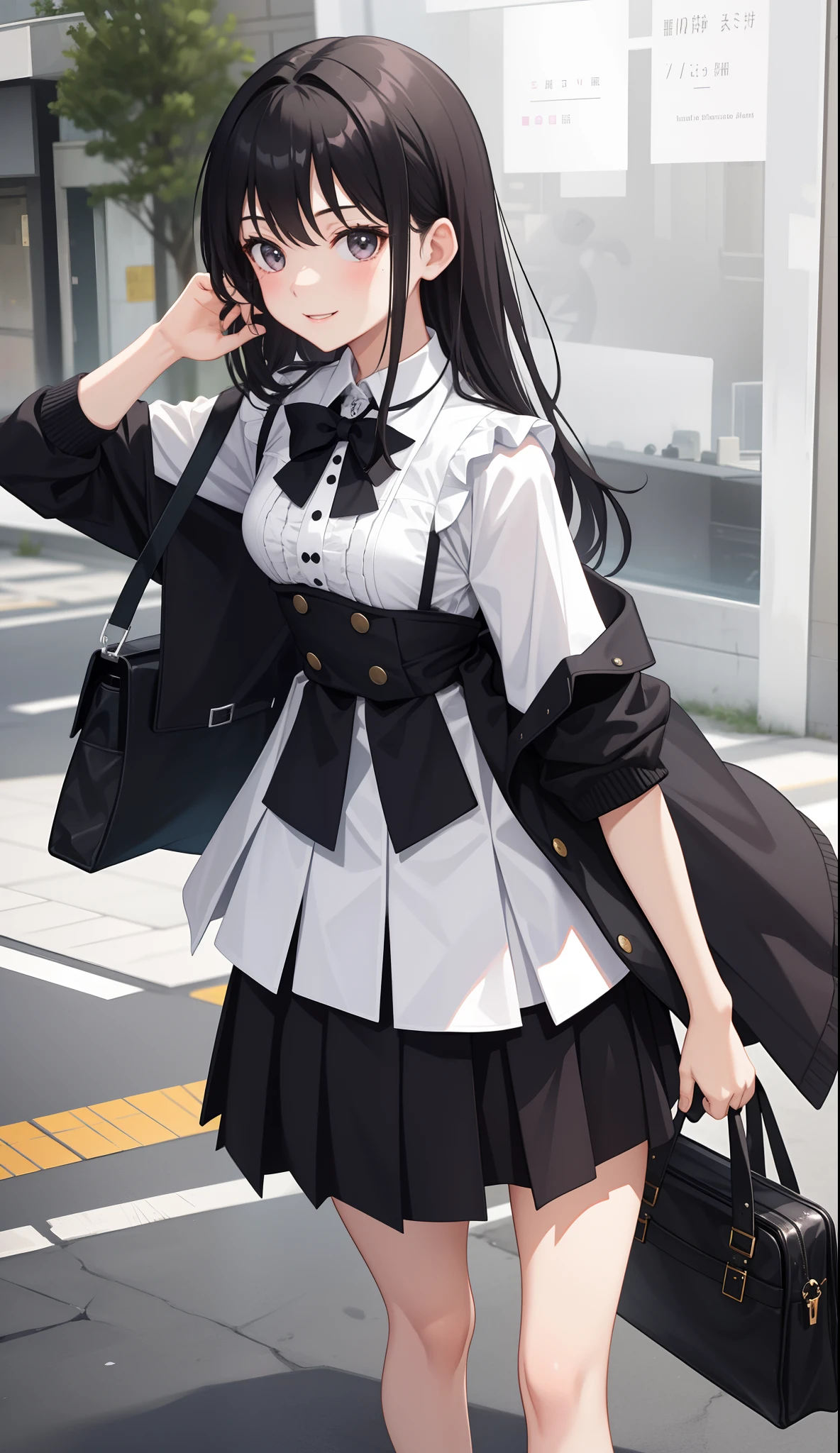 1girl in、AS-Adult、A smile、skirt by the、（small tits）、Walking with a thigh、Upper body portrait、