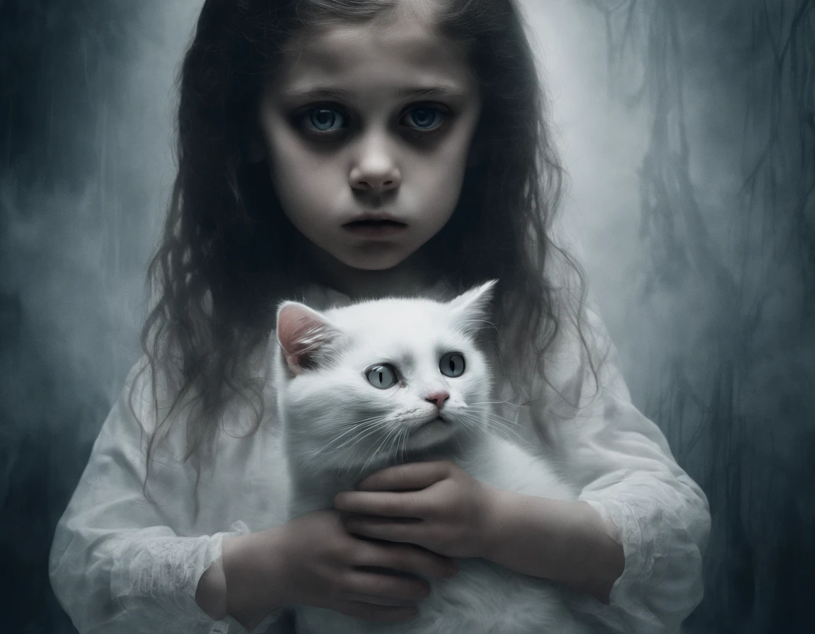 high qulity,High picture quality,Cute girl holding a white cat