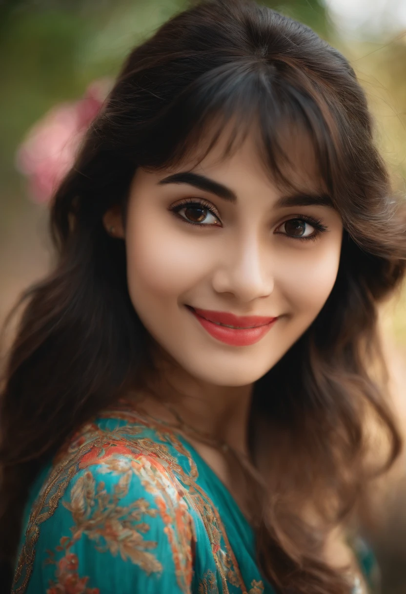 girl with　Looking here　a smile