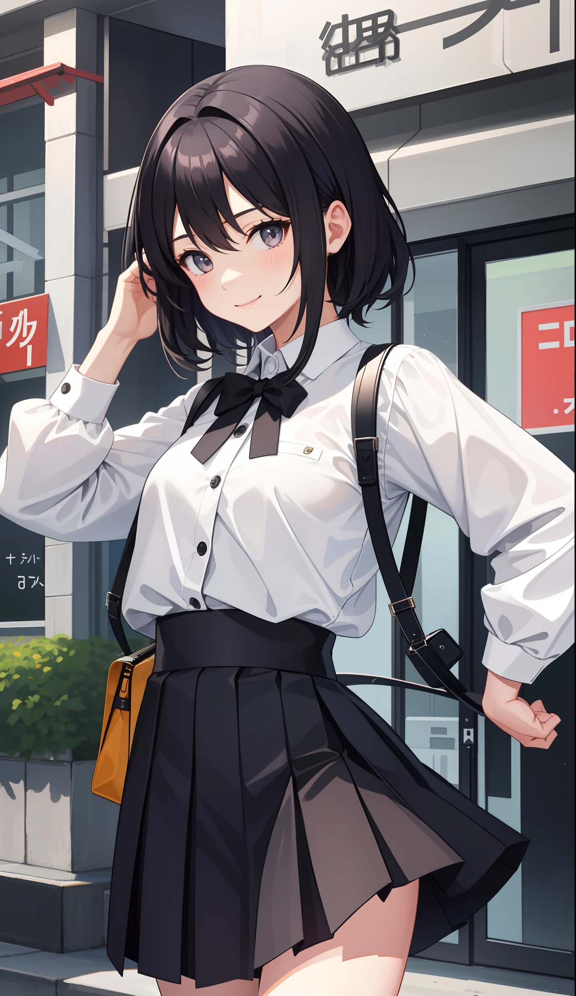 1girl in、AS-Adult、A smile、skirt by the、(small tits)、Walking with a thigh、Upper body portrait、