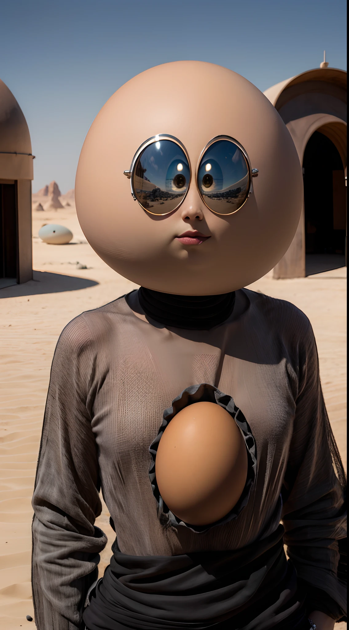 petit gris extraterrestre, gros yeux, big head (egg-shaped head), corps fin, longiligne, Et.T, vie extraterrestre. disembarks from a ship in the desert, vue d'ensemble, master piece, intricate high detail, 8k, High resolution, Hdr.